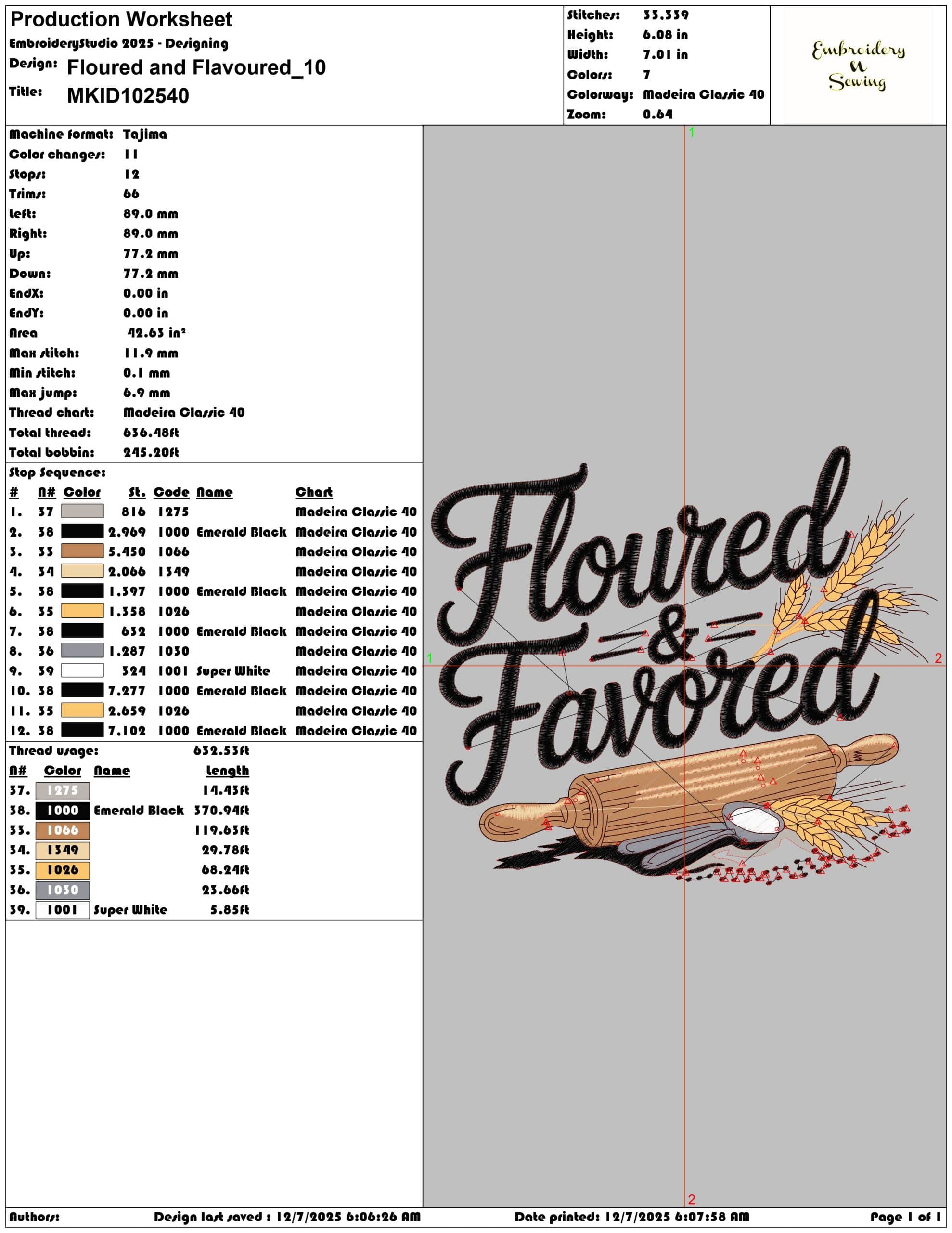 Floured and Flavoured- Elegant embroidery design file - instant download — view 3