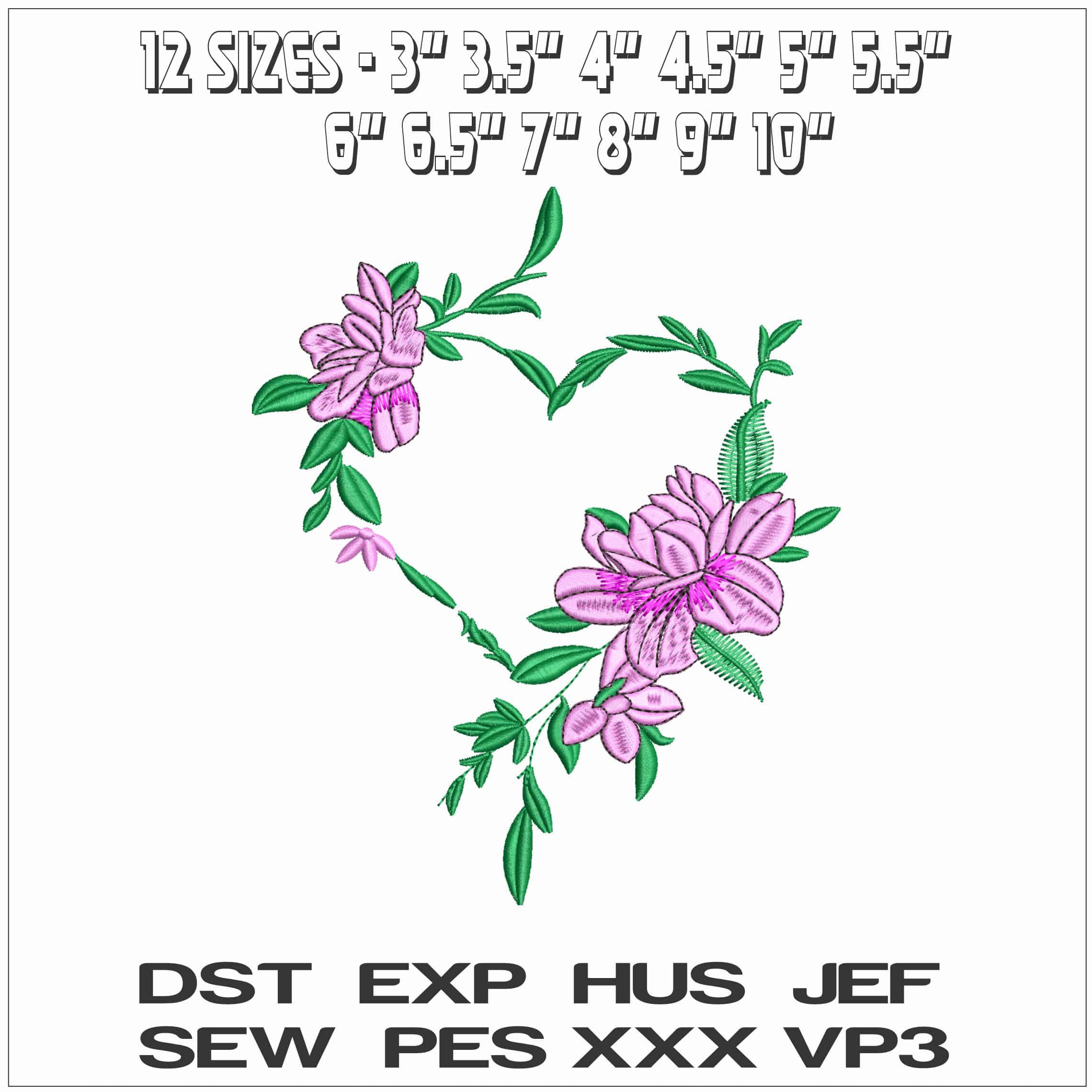 Flower and Heart Wreath- Elegant embroidery design file - instant download — view 2