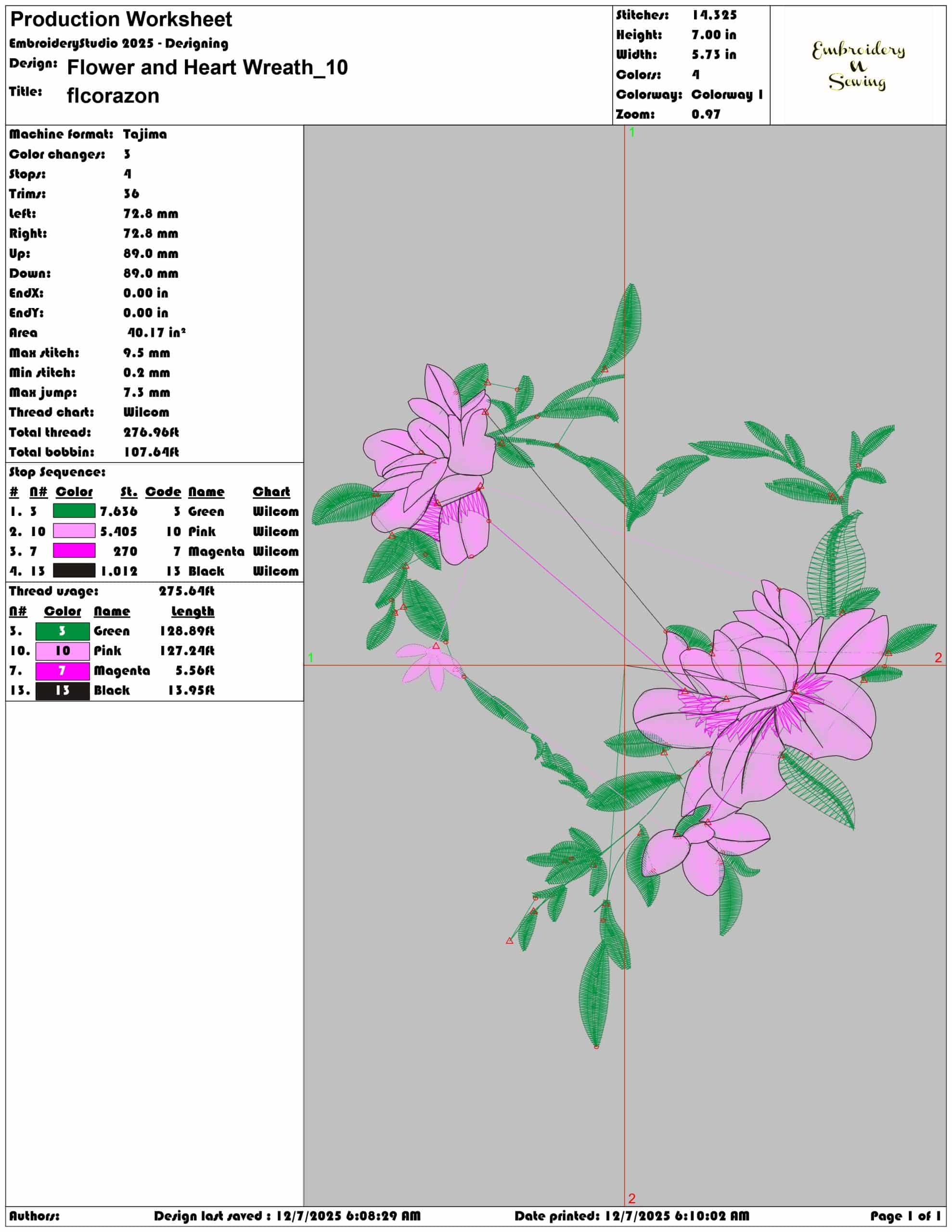 Flower and Heart Wreath- Elegant embroidery design file - instant download — view 3