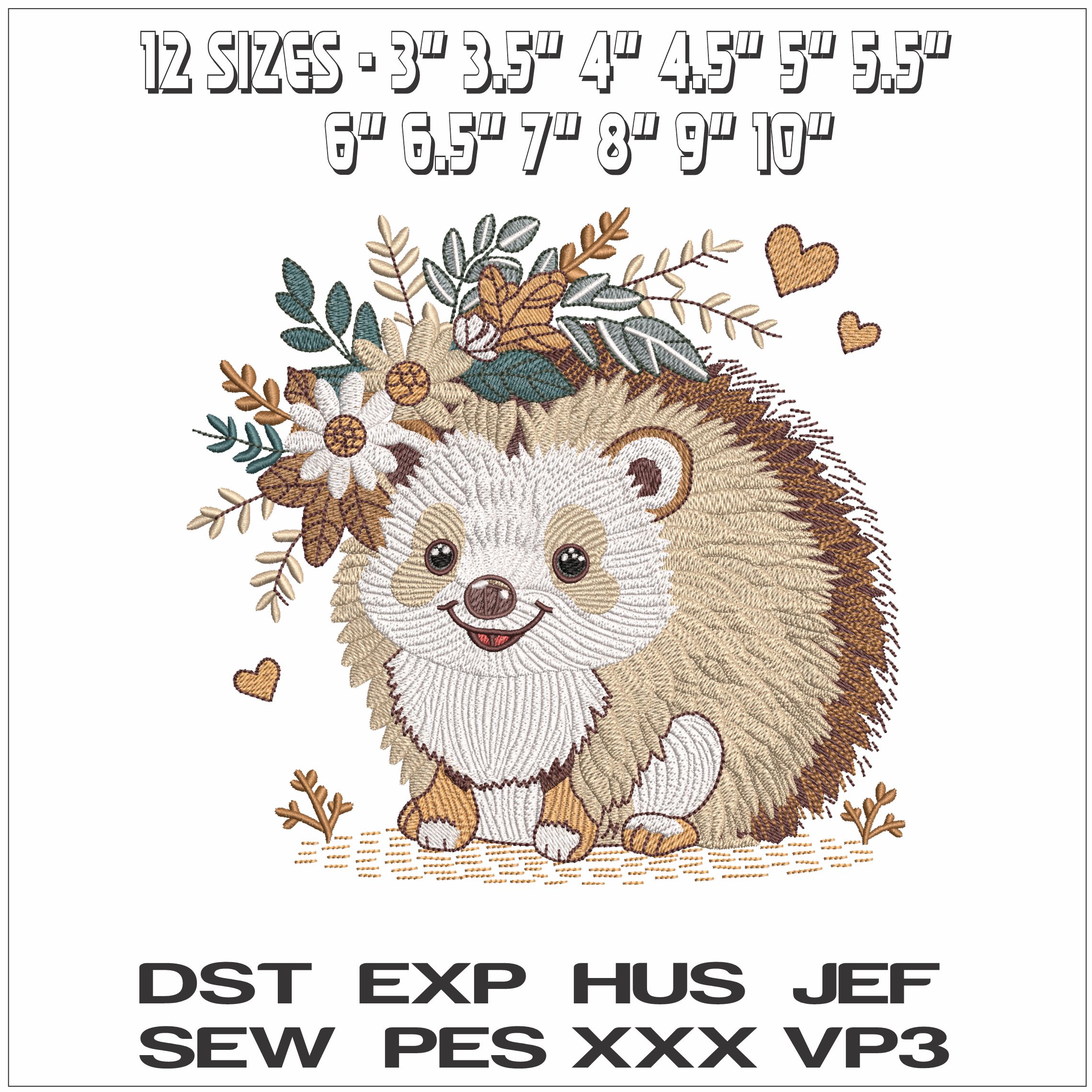 Flower hedgehog- Elegant embroidery design file - instant download — view 2