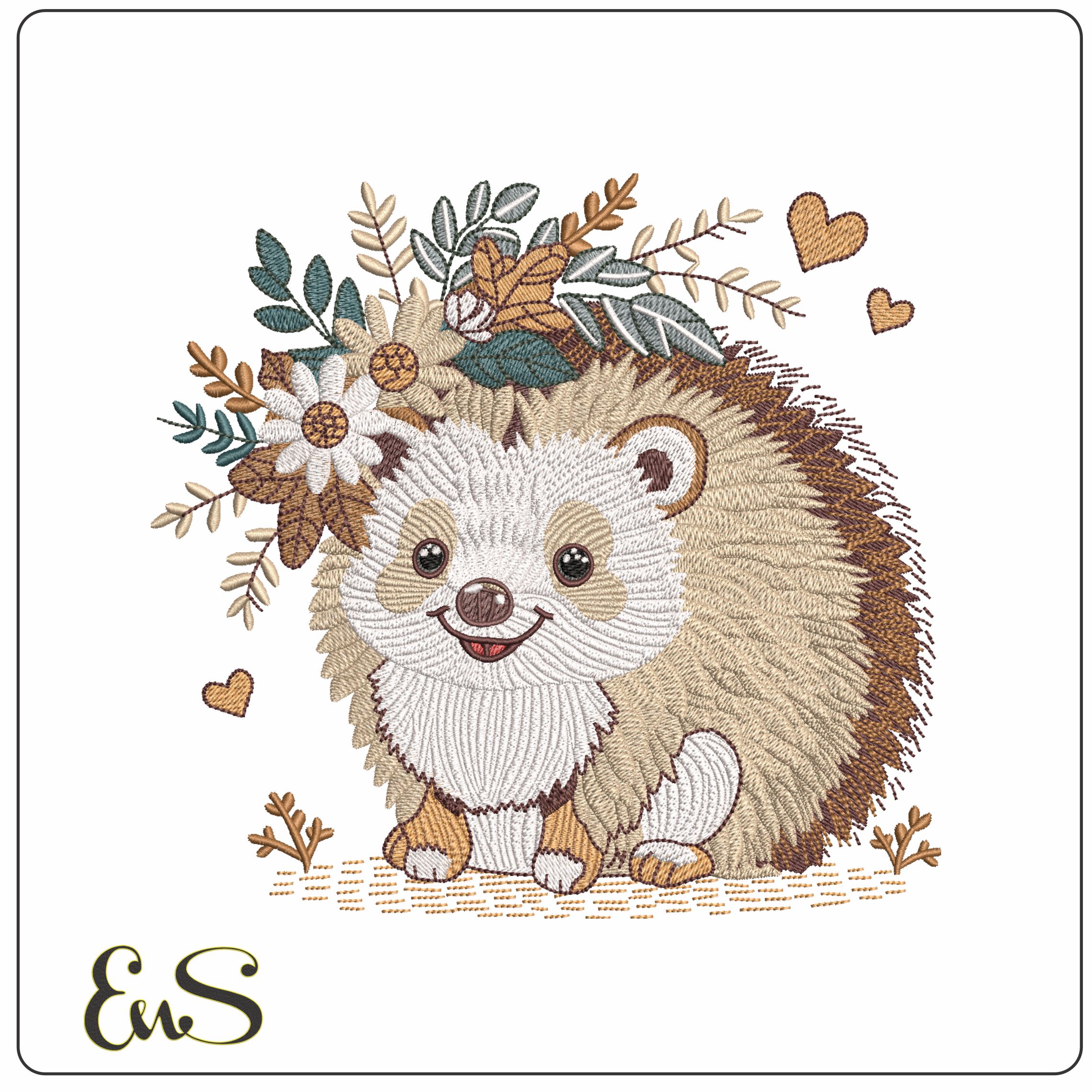 Flower hedgehog- Elegant embroidery design file - instant download