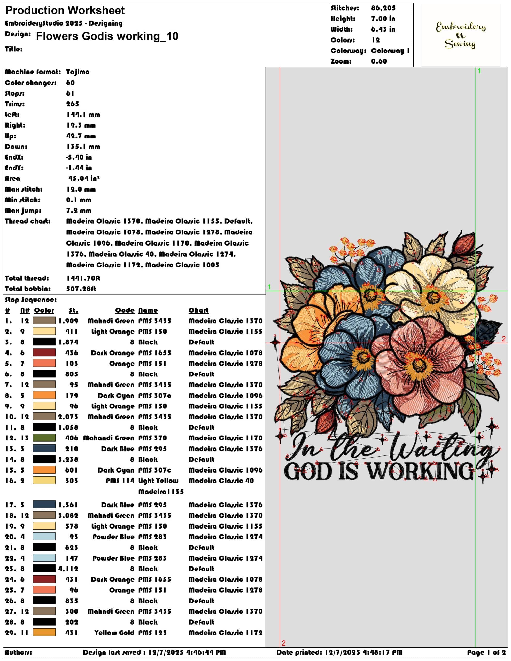 Flowers Godis working- Elegant embroidery design file - instant download — view 3