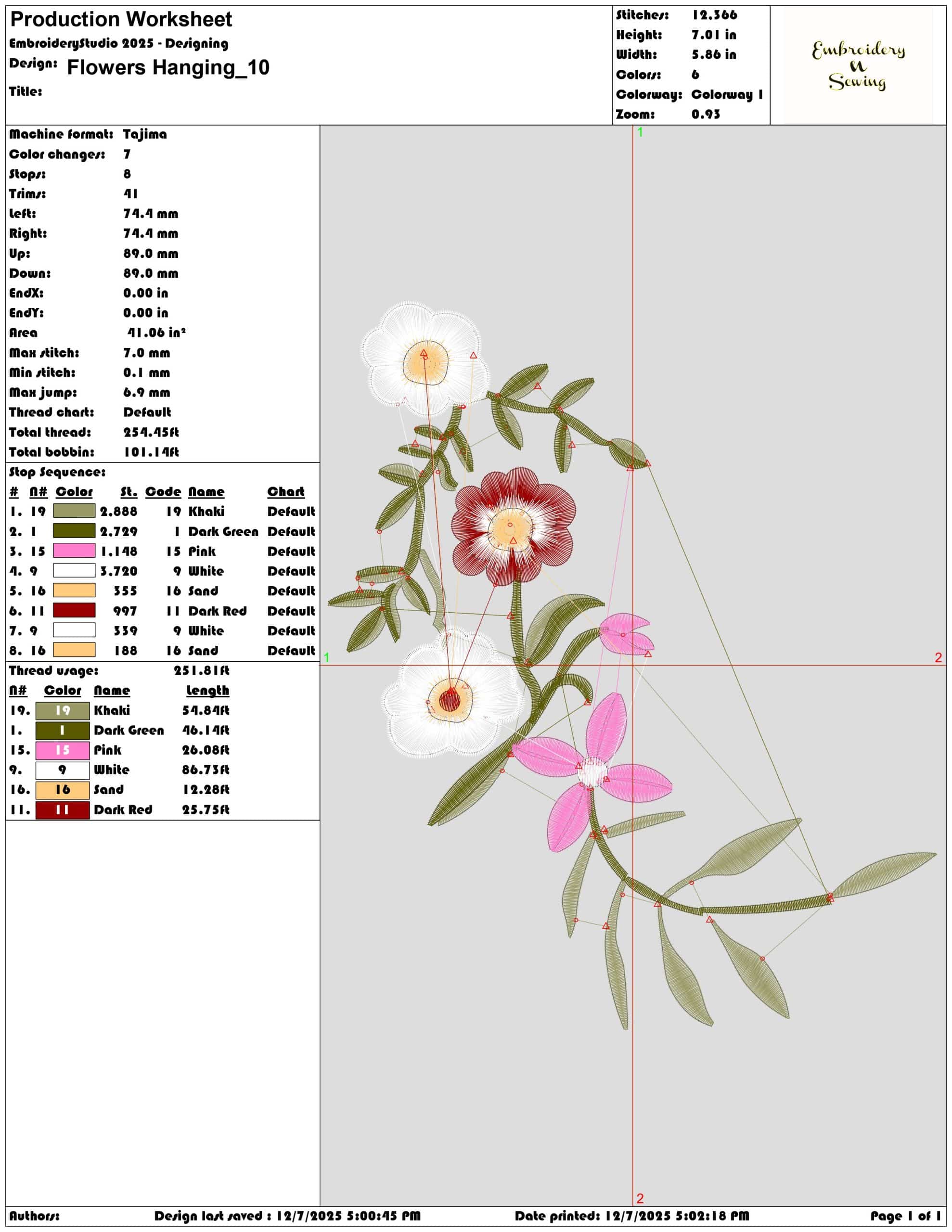 Flowers Hanging- Elegant embroidery design file - instant download — view 3
