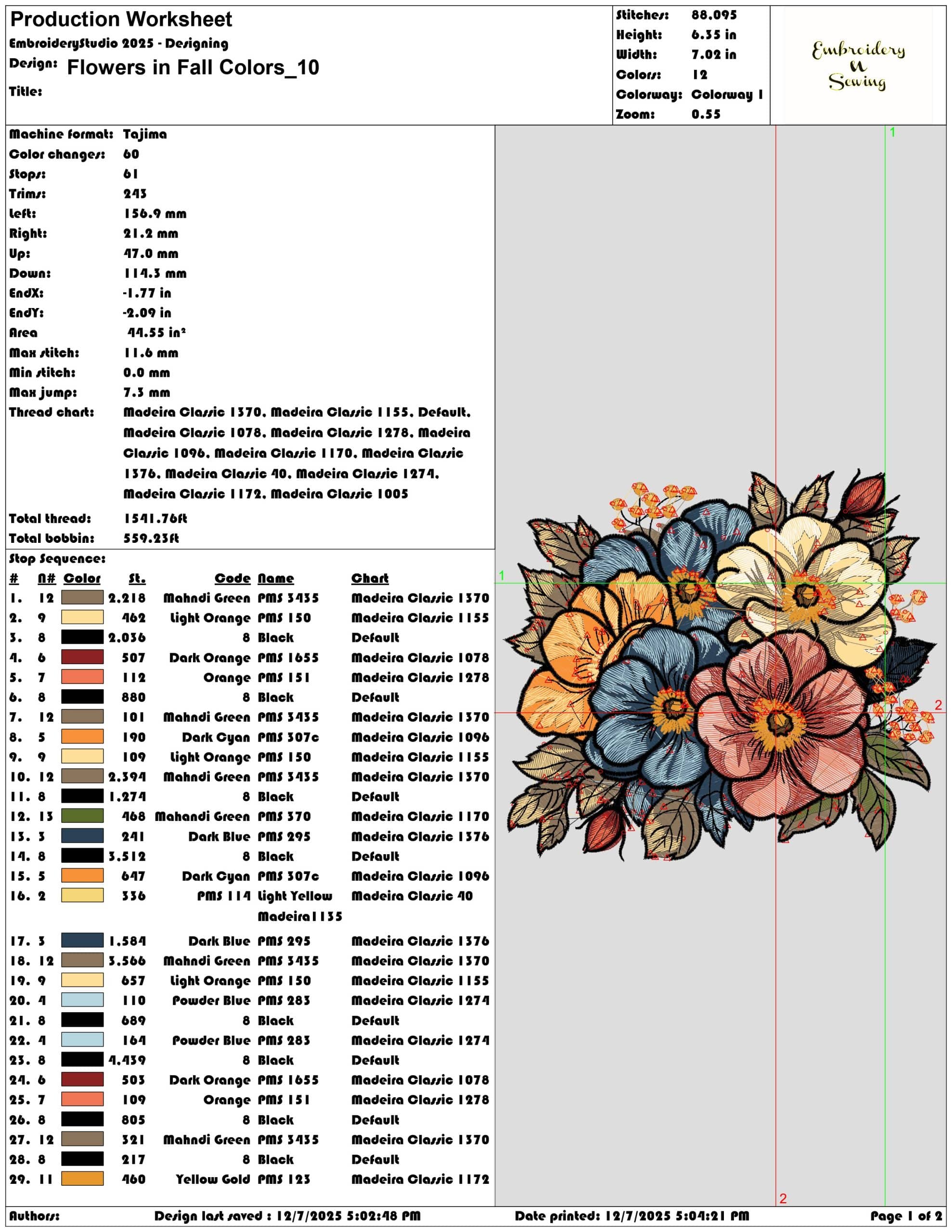 Flowers in Fall Colors- Elegant embroidery design file - instant download — view 3