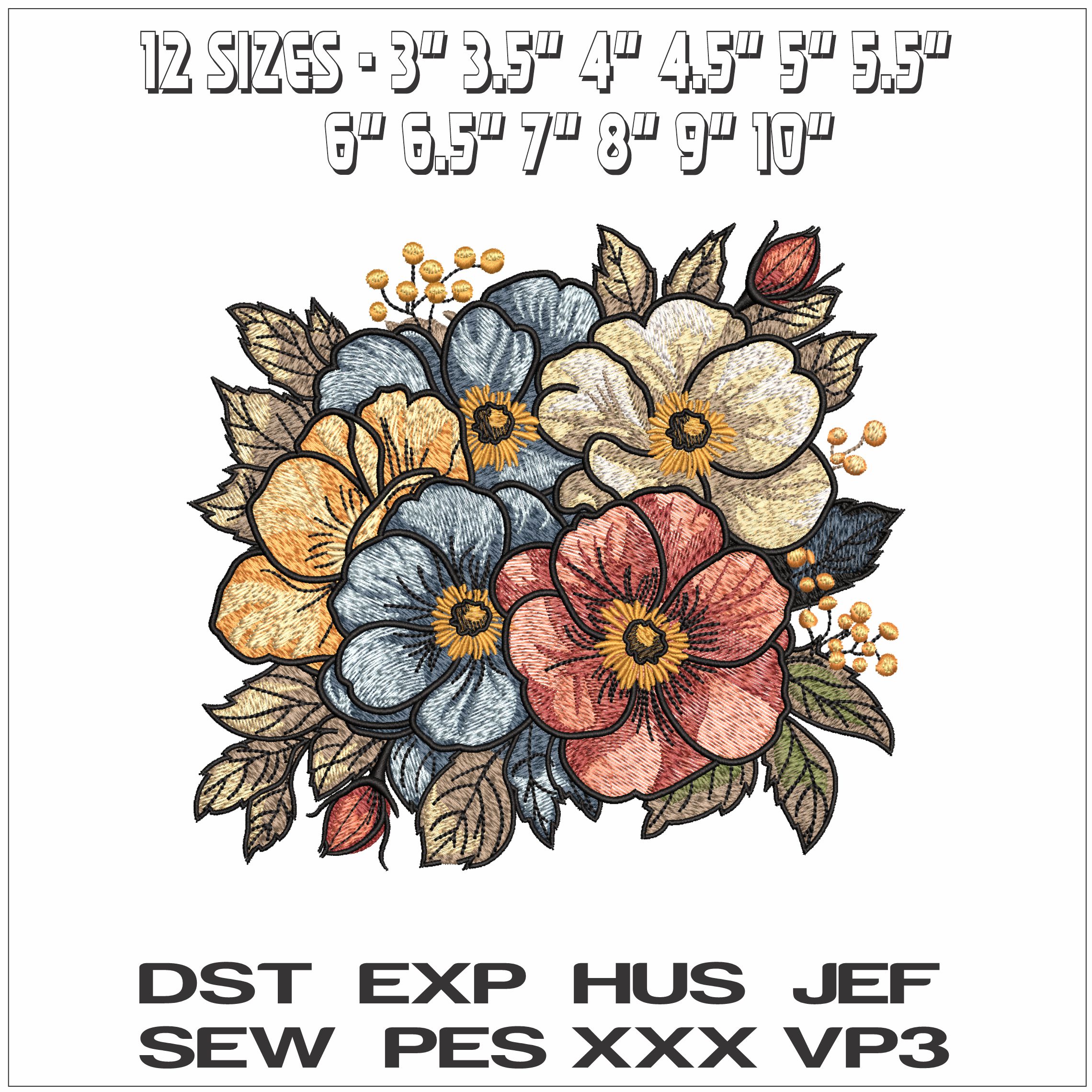 Flowers in Fall Colors- Elegant embroidery design file - instant download — view 2