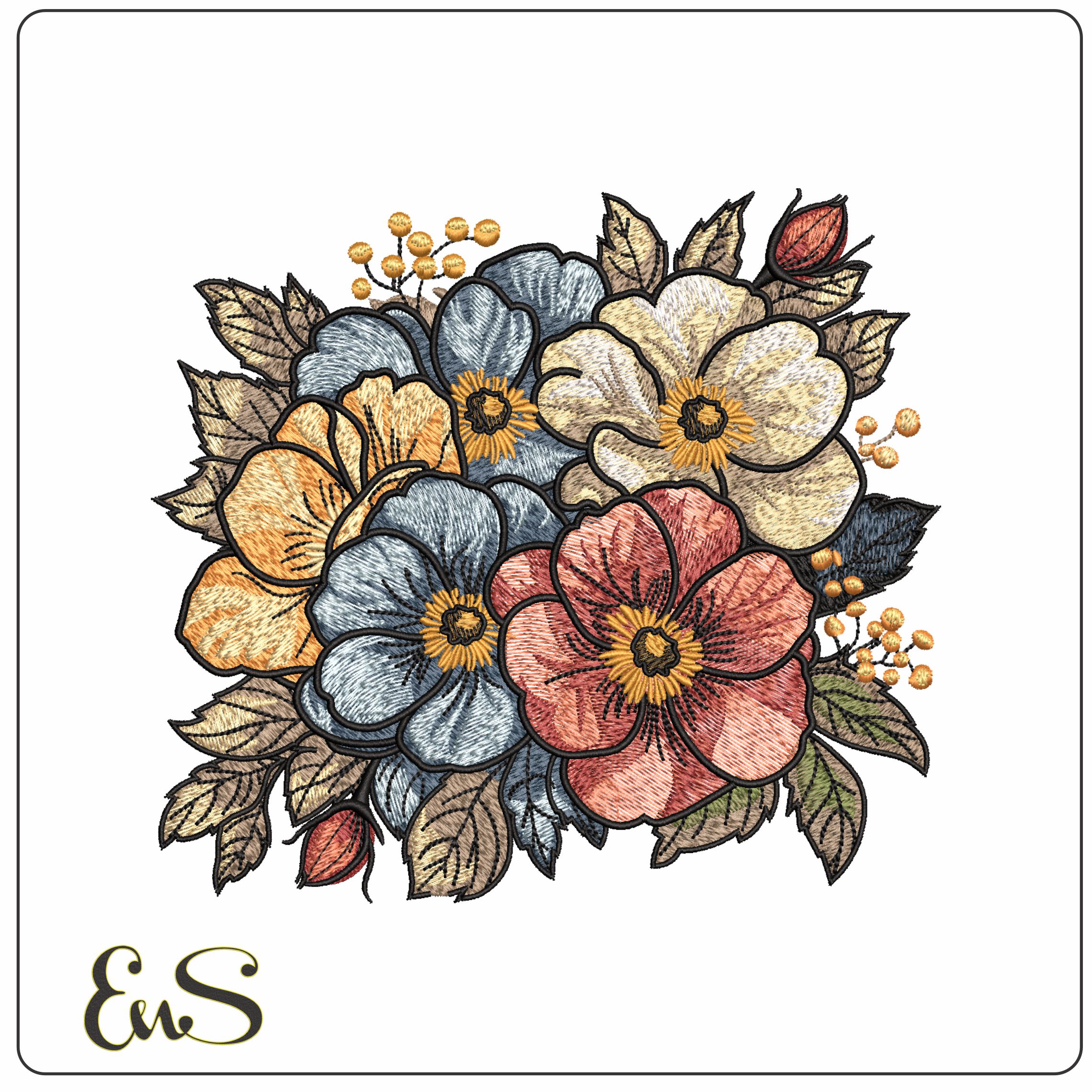 Flowers in Fall Colors- Elegant embroidery design file - instant download