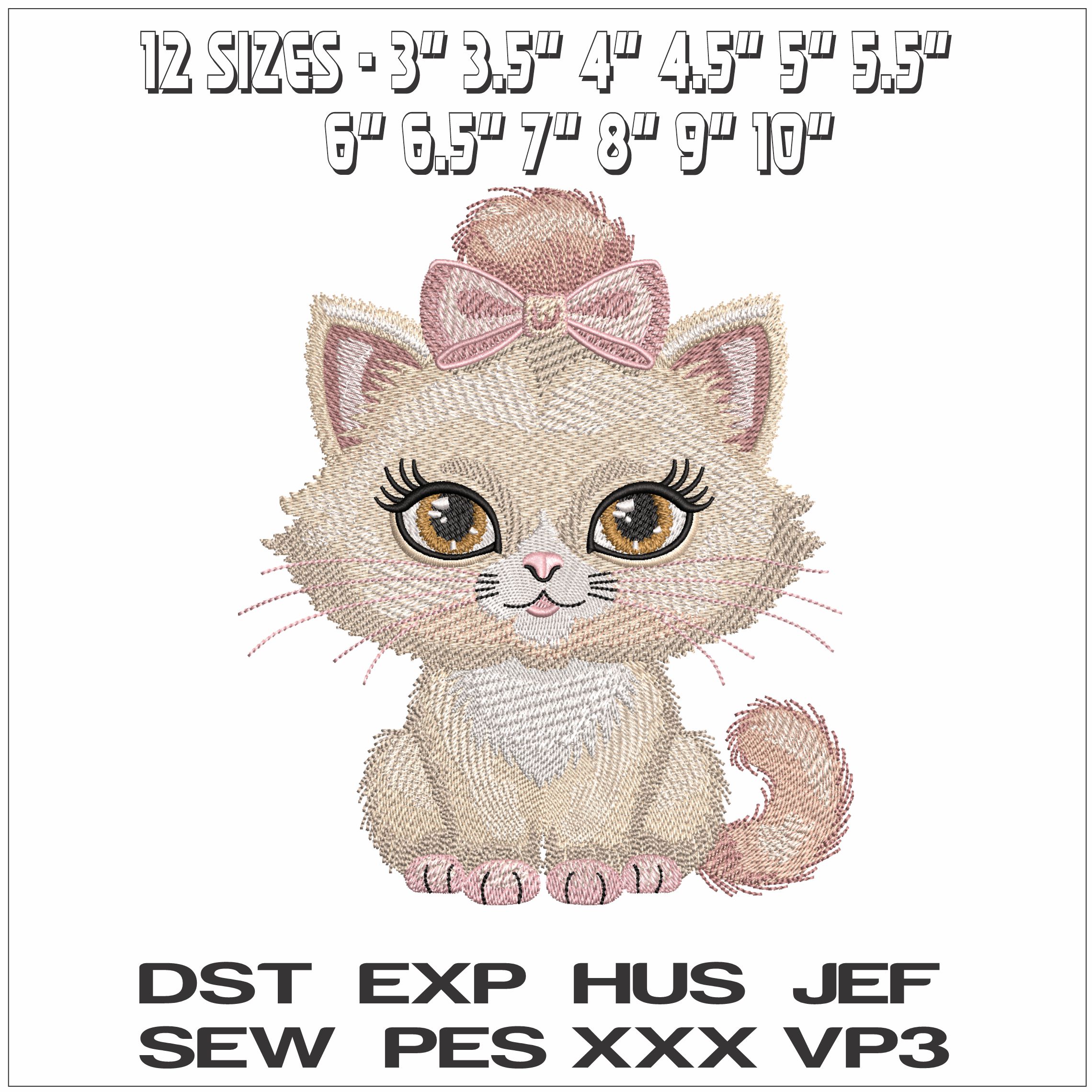Fluffy Kitten with a Bow- Elegant embroidery design file - instant download — view 2
