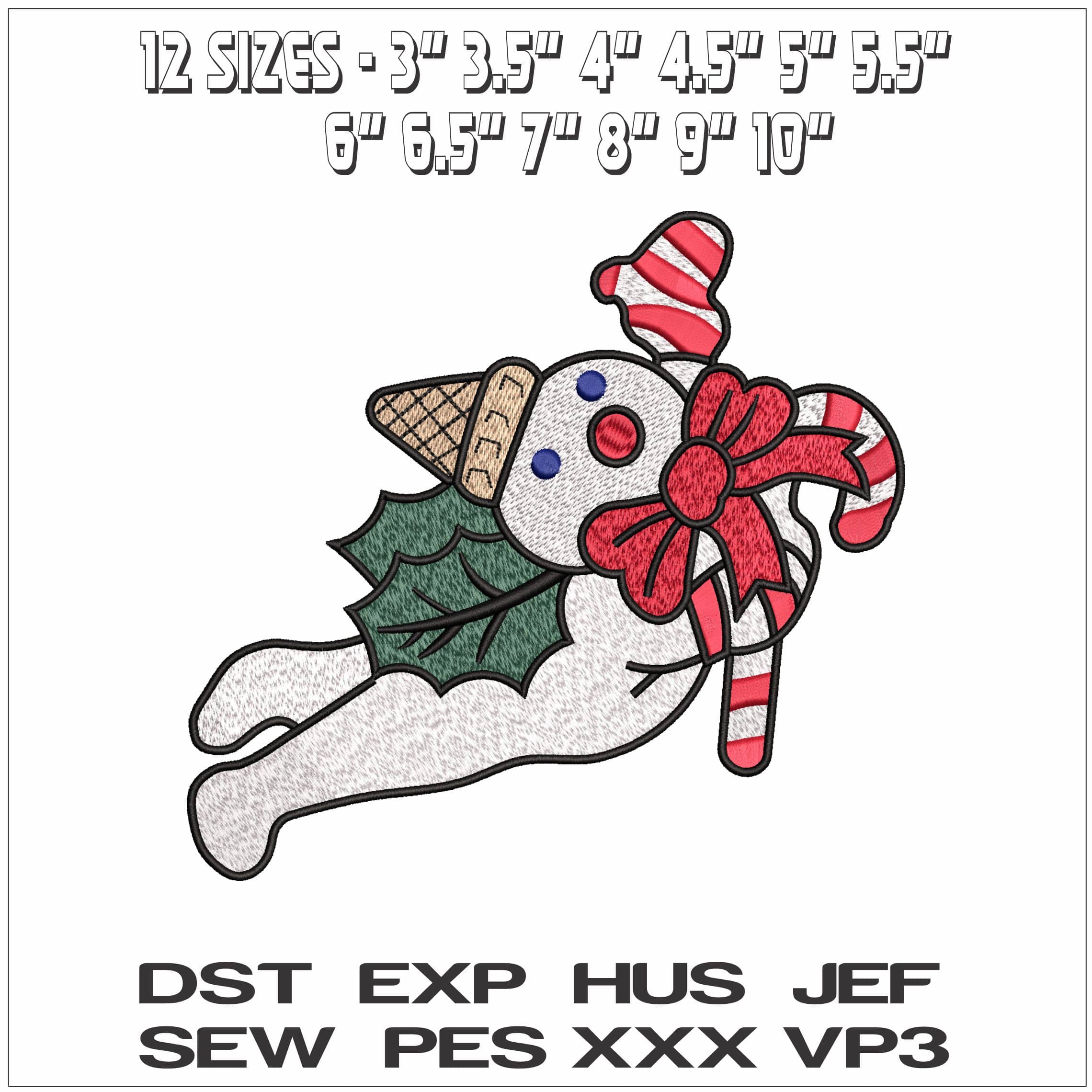 Flying Snowman- Elegant embroidery design file - instant download — view 2