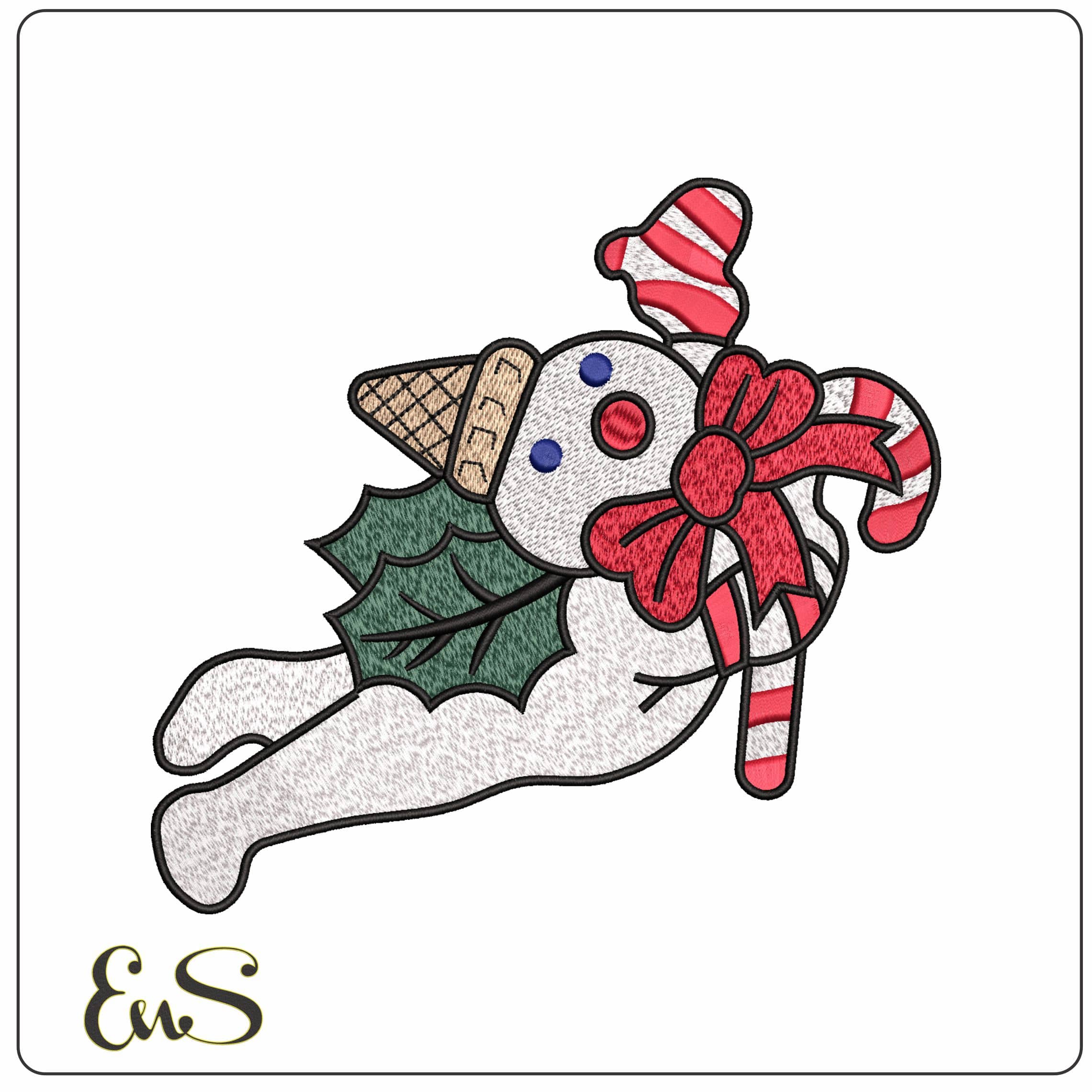 Flying Snowman- Elegant embroidery design file - instant download