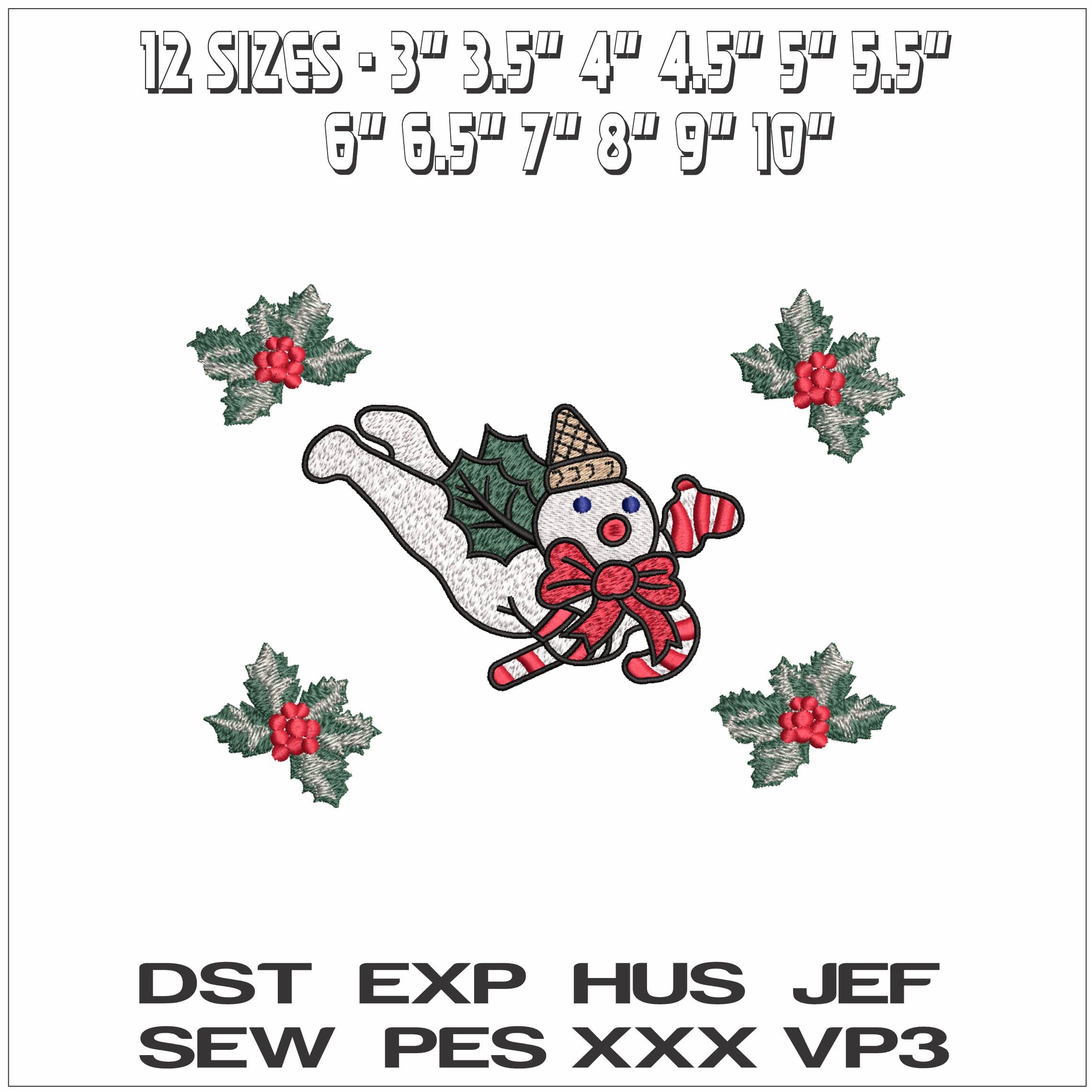 Flying Snowman with Holly Wreath- Elegant embroidery design file - instant download — view 2