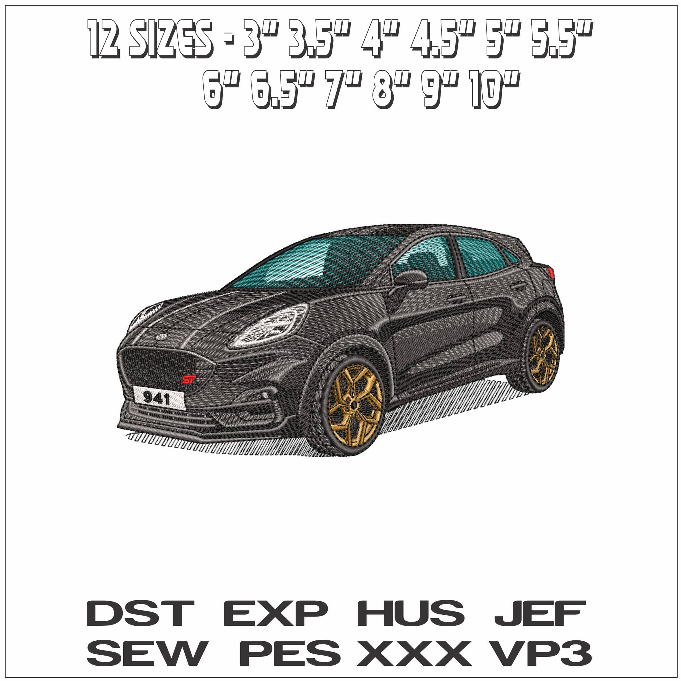 Ford Puma ST Gold Edition- Elegant embroidery design file - instant download — view 2