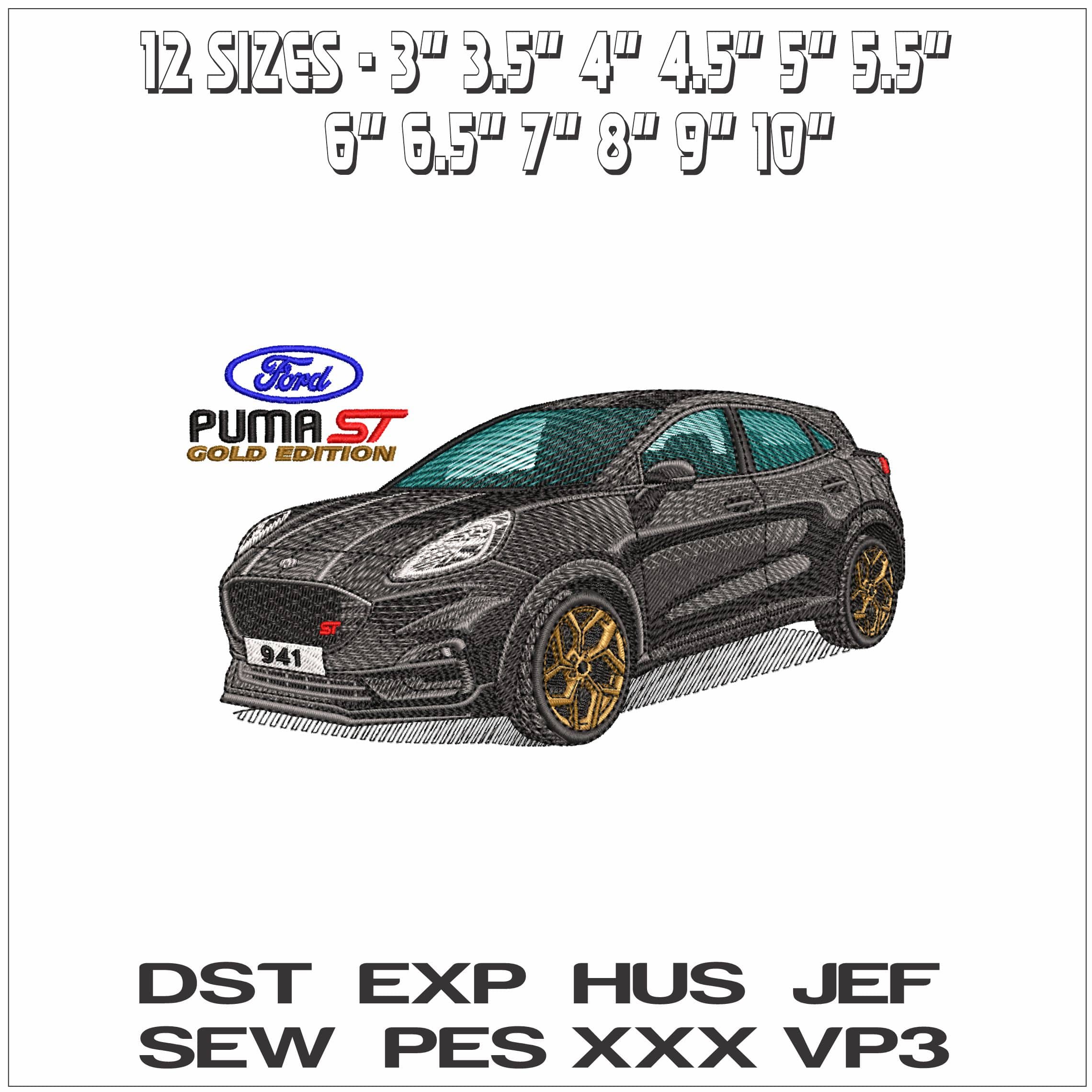 Ford Puma ST Gold Edition with Name- Elegant embroidery design file - instant download — view 2