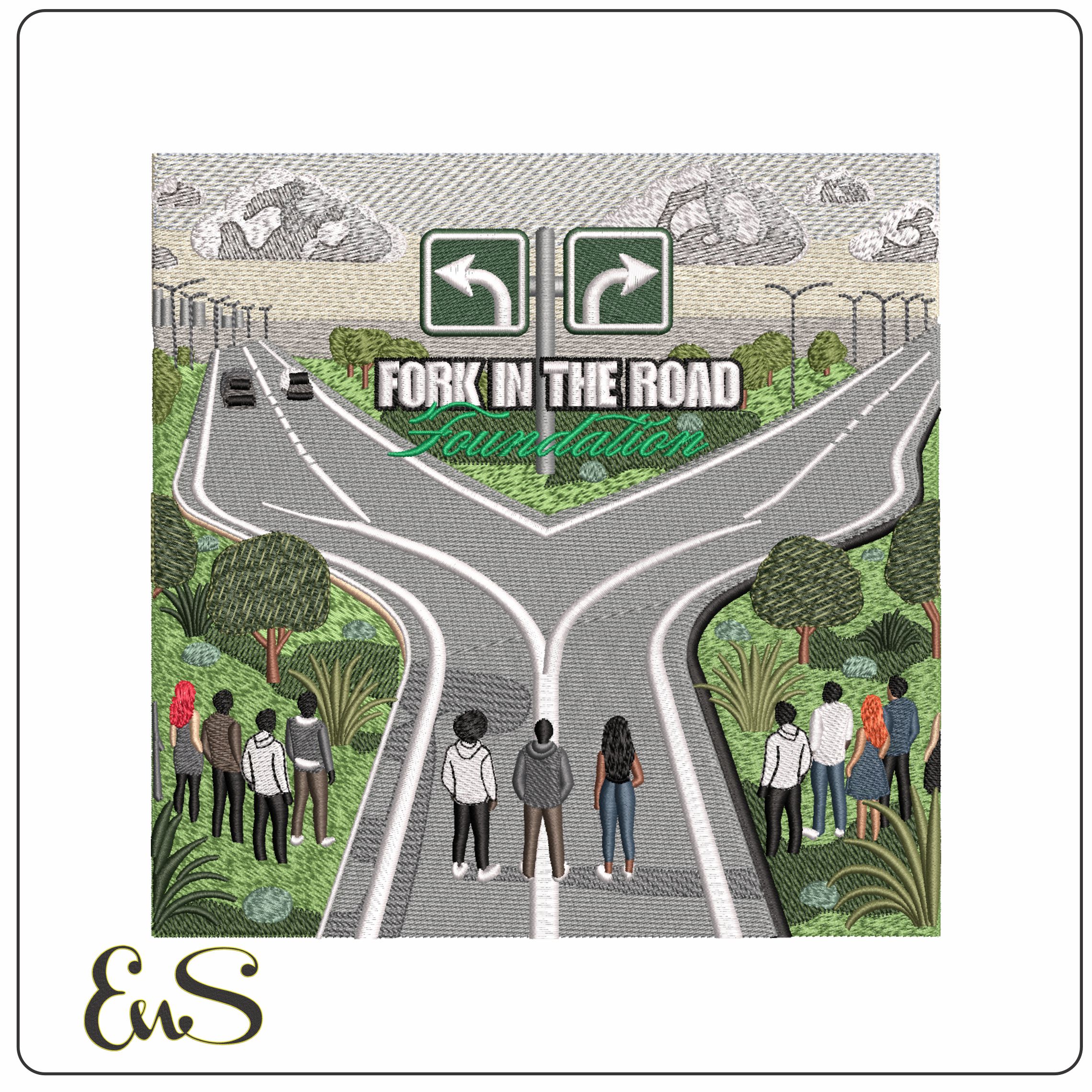 Fork in the road which way to Travel- Elegant embroidery design file - instant download