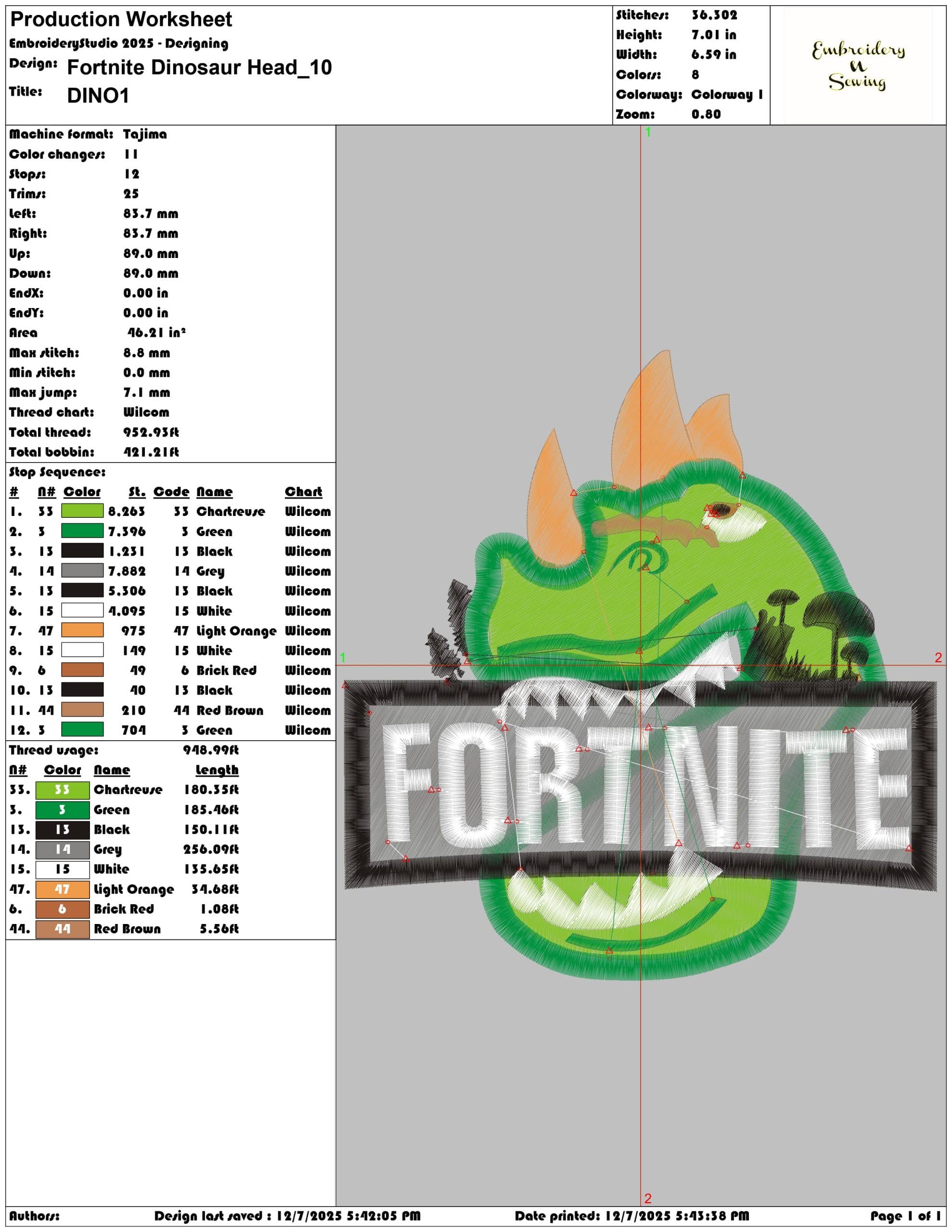 Fortnite Dinosaur Head- Elegant embroidery design file - instant download — view 3