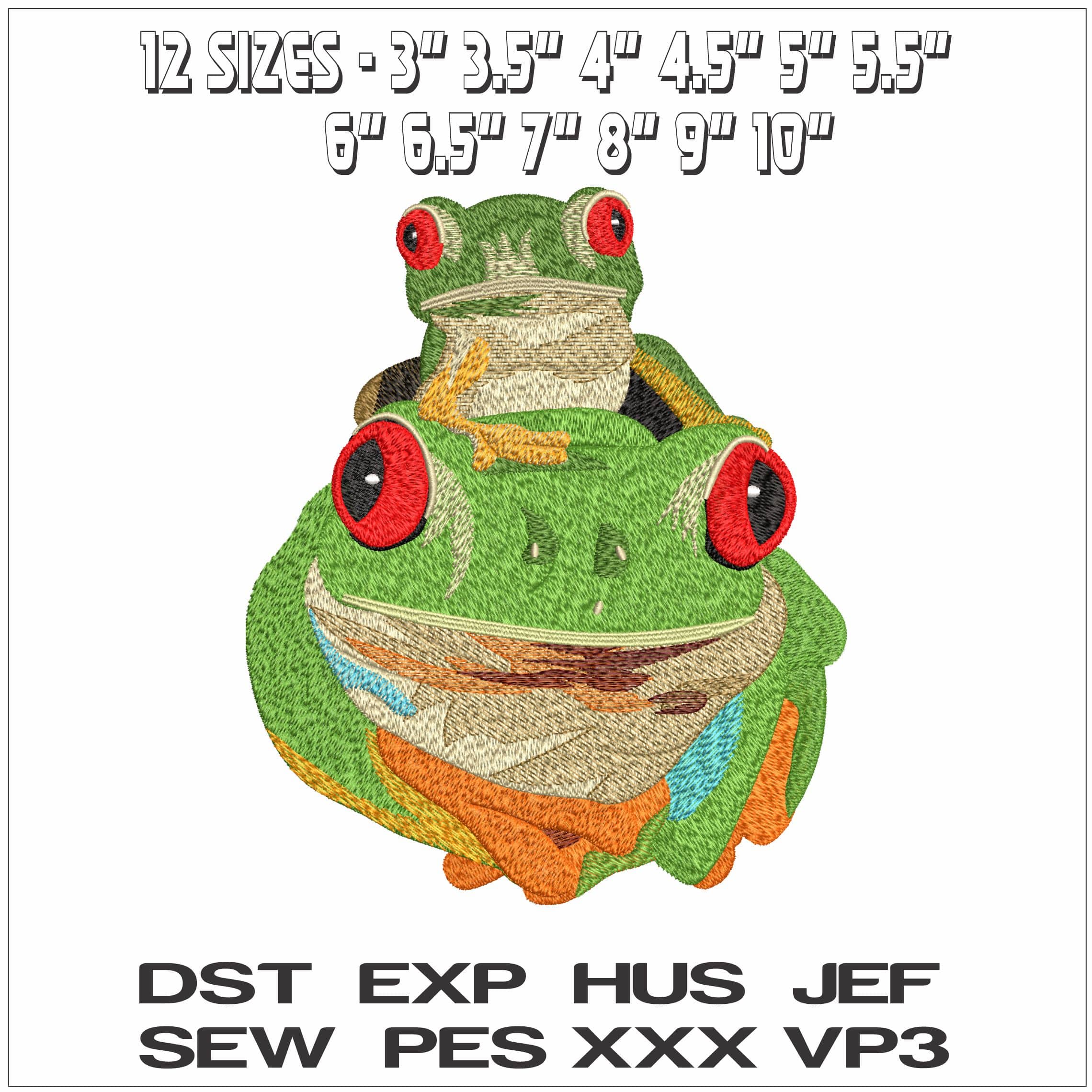 Frog on Frog- Elegant embroidery design file - instant download — view 2