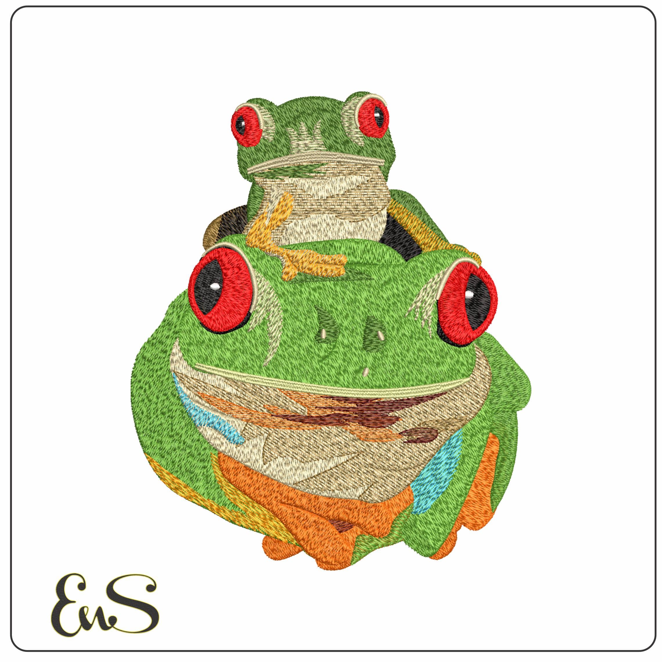 Frog on Frog- Elegant embroidery design file - instant download