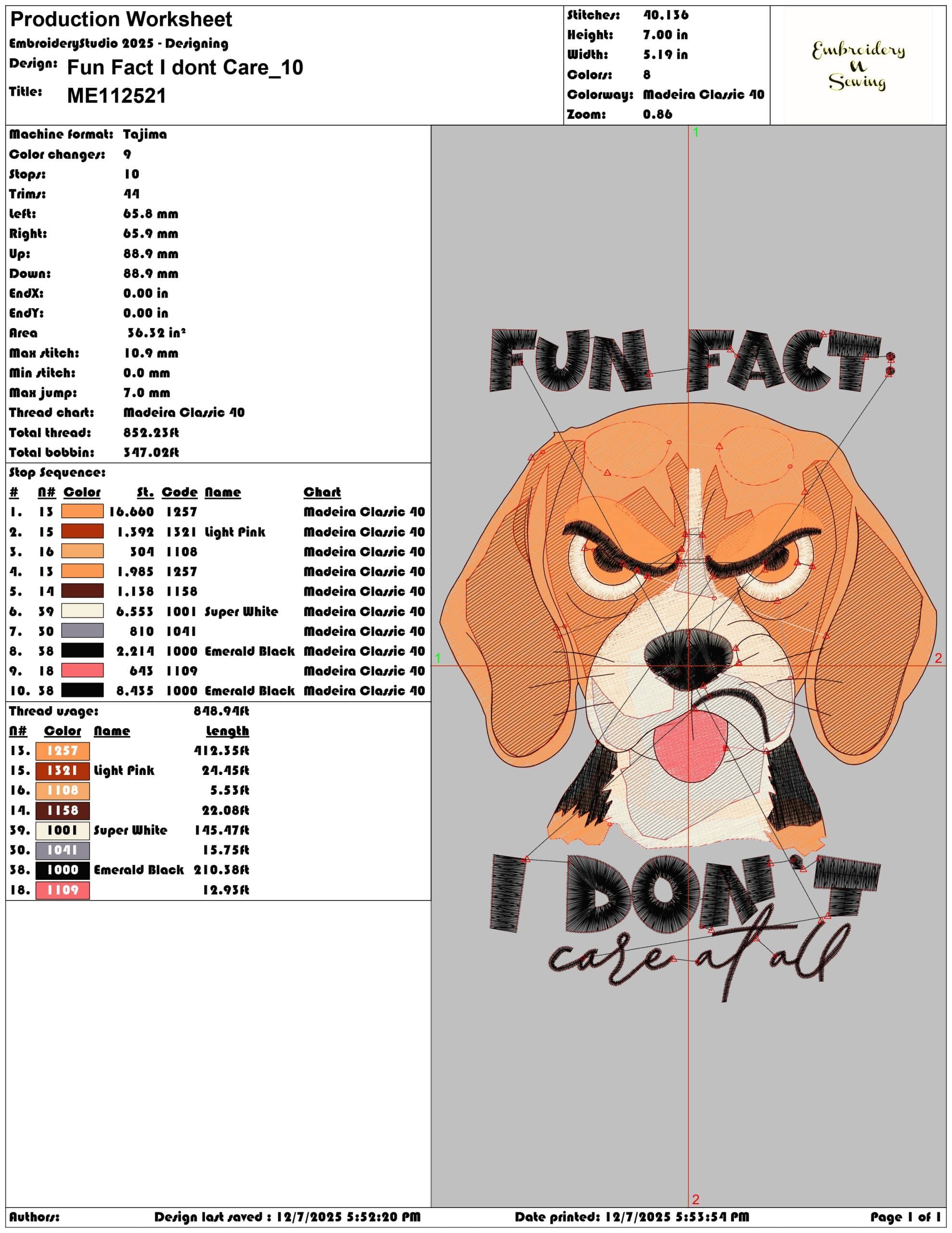 Fun Fact I dont Care- Elegant embroidery design file - instant download — view 3