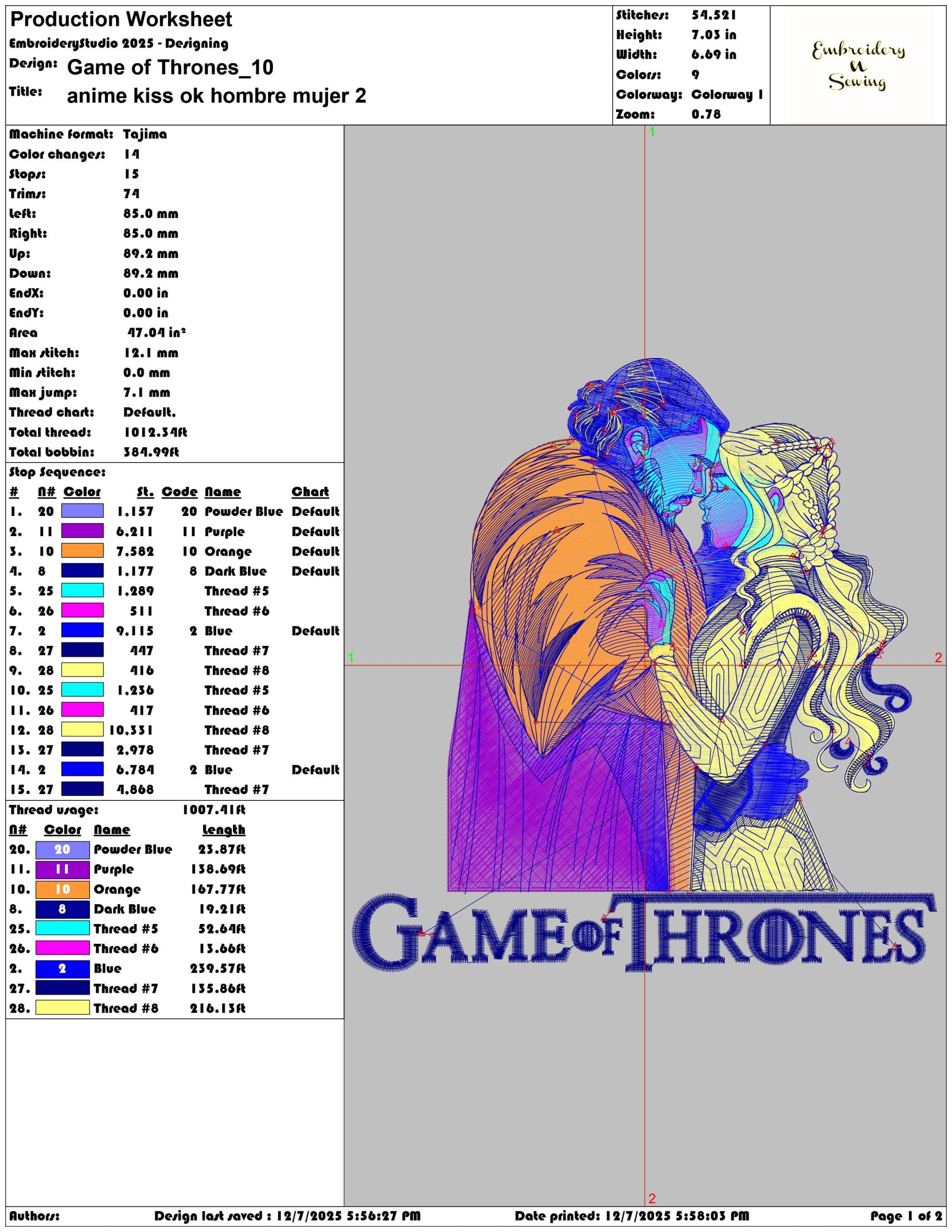 Game of Thrones- Elegant embroidery design file - instant download — view 3