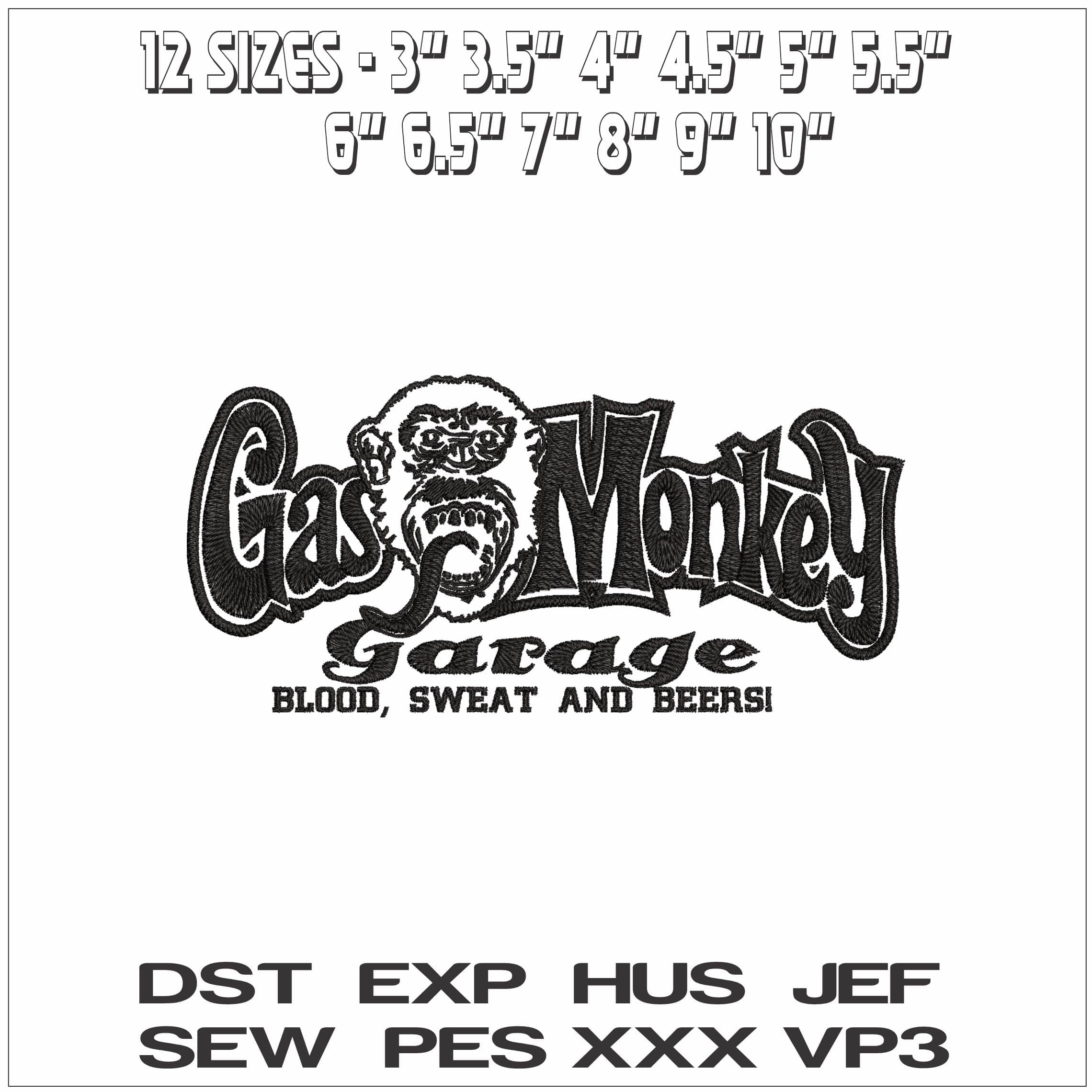 Gas Monkey Garage- Elegant embroidery design file - instant download — view 2