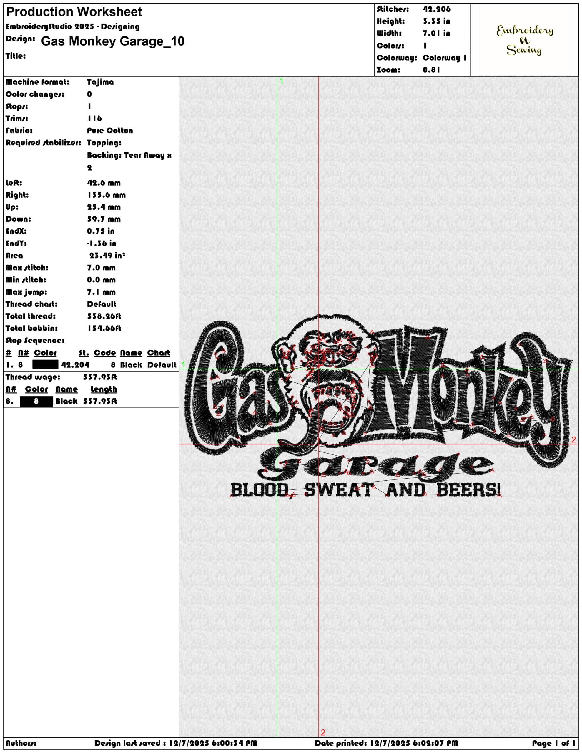 Gas Monkey Garage- Elegant embroidery design file - instant download — view 3