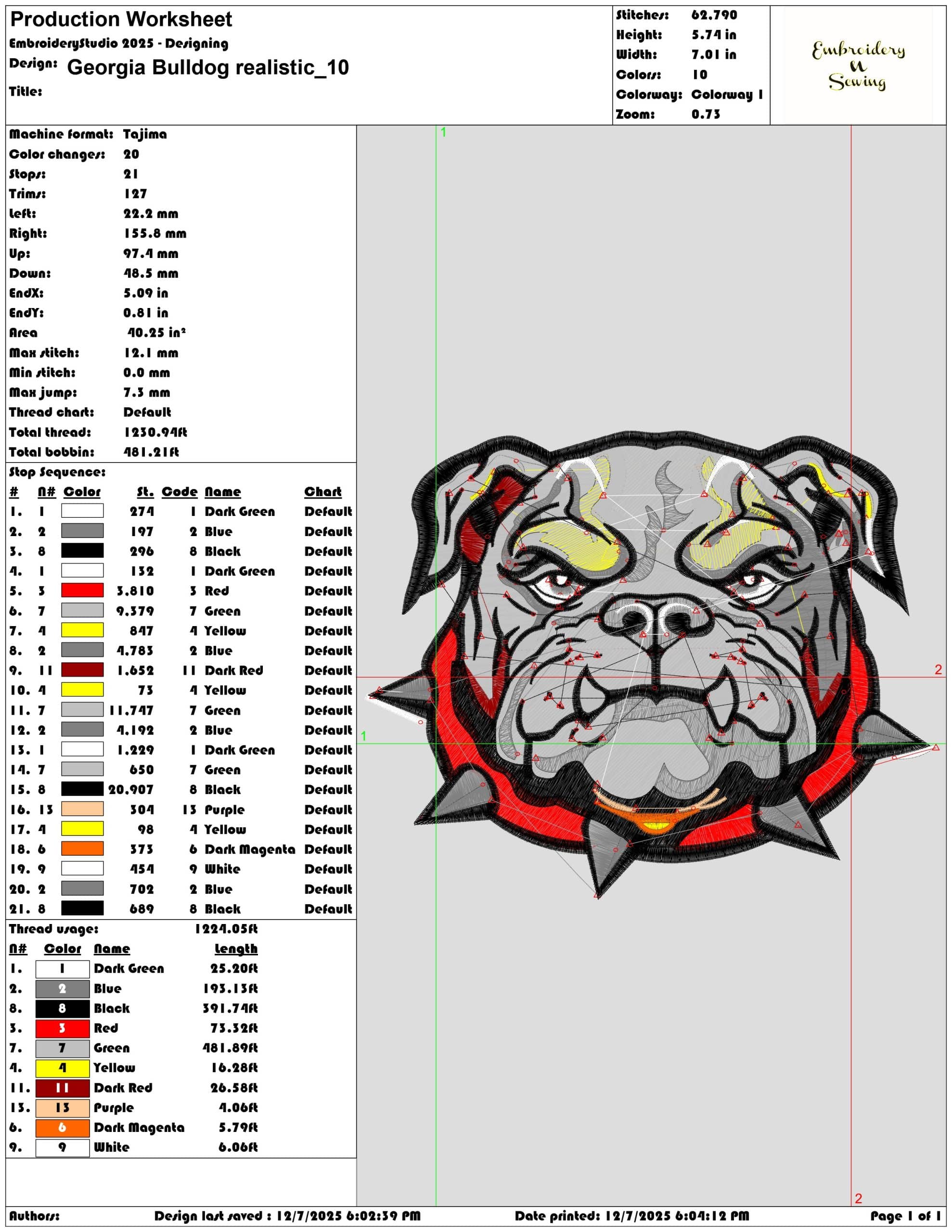 Georgia Bulldog realistic- Elegant embroidery design file - instant download — view 3