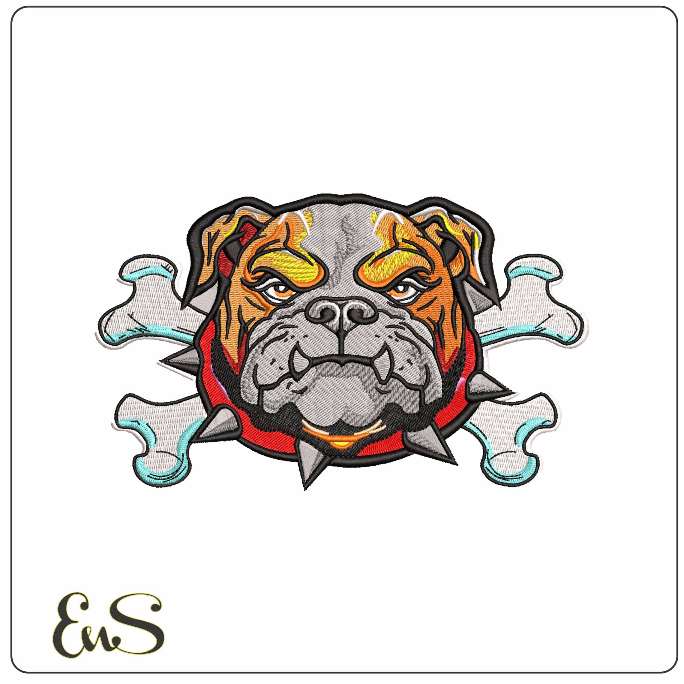 Georgia Bulldog with Bones- Elegant embroidery design file - instant download