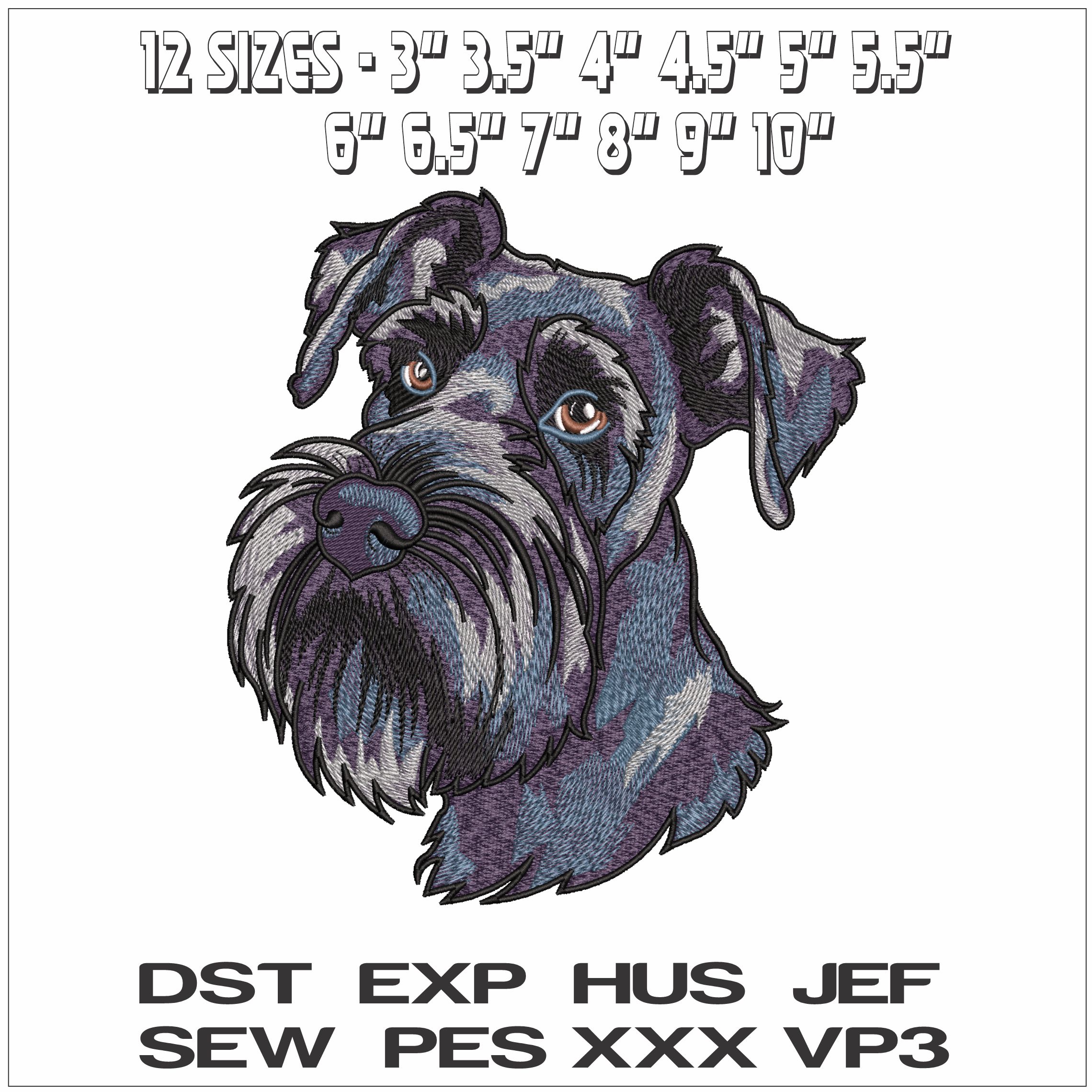 German Schnauzer Dog Head- Elegant embroidery design file - instant download — view 2