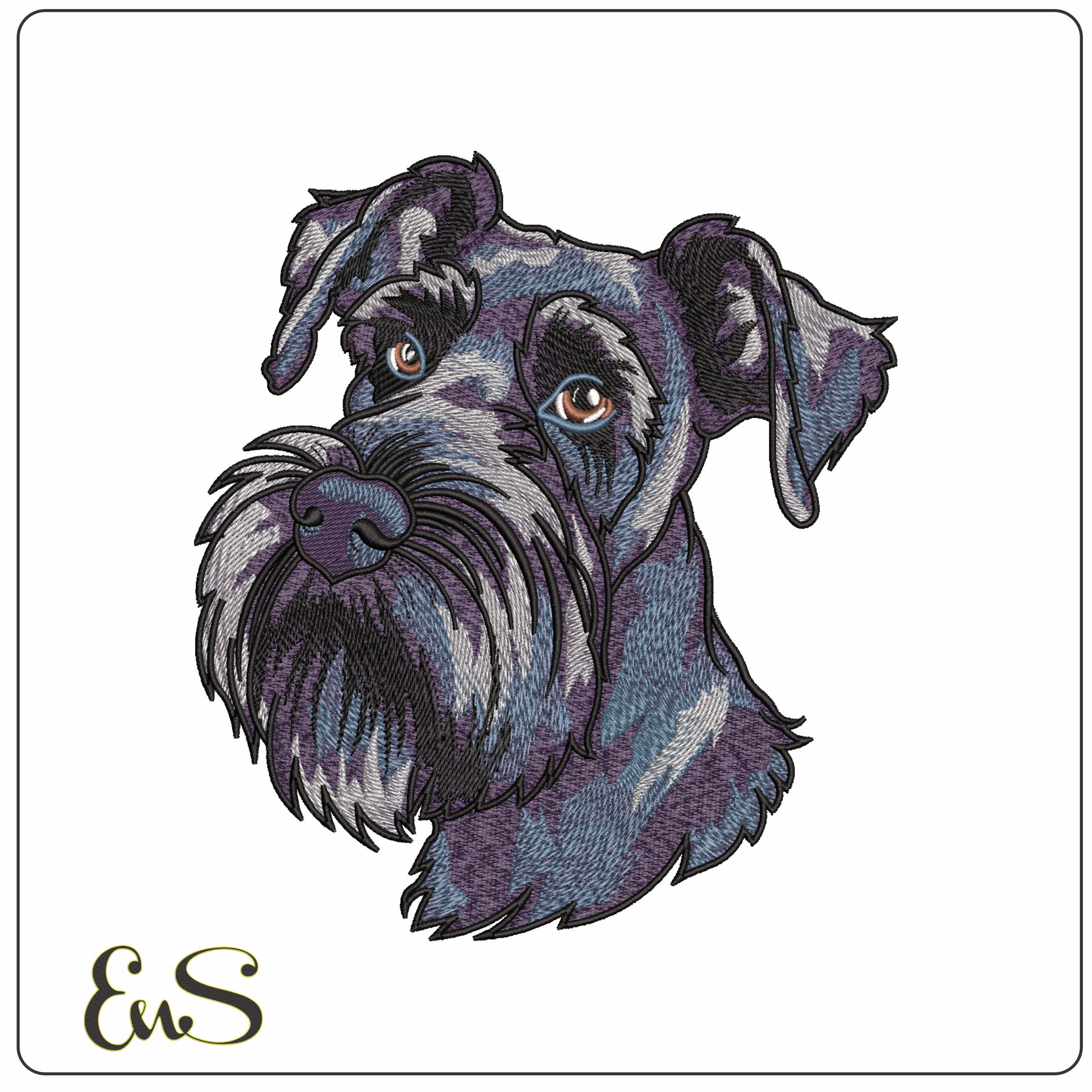 German Schnauzer Dog Head- Elegant embroidery design file - instant download