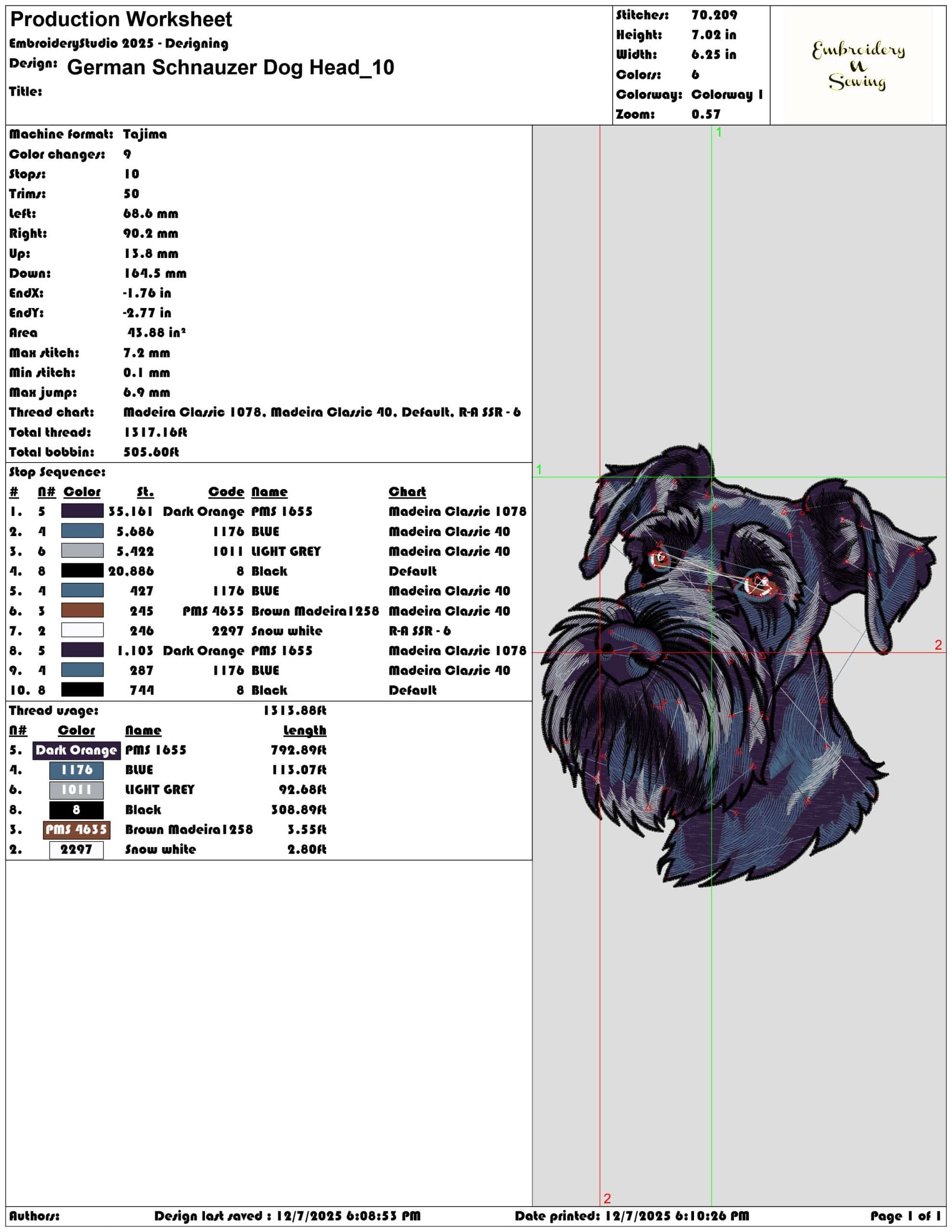German Schnauzer Dog Head- Elegant embroidery design file - instant download — view 3