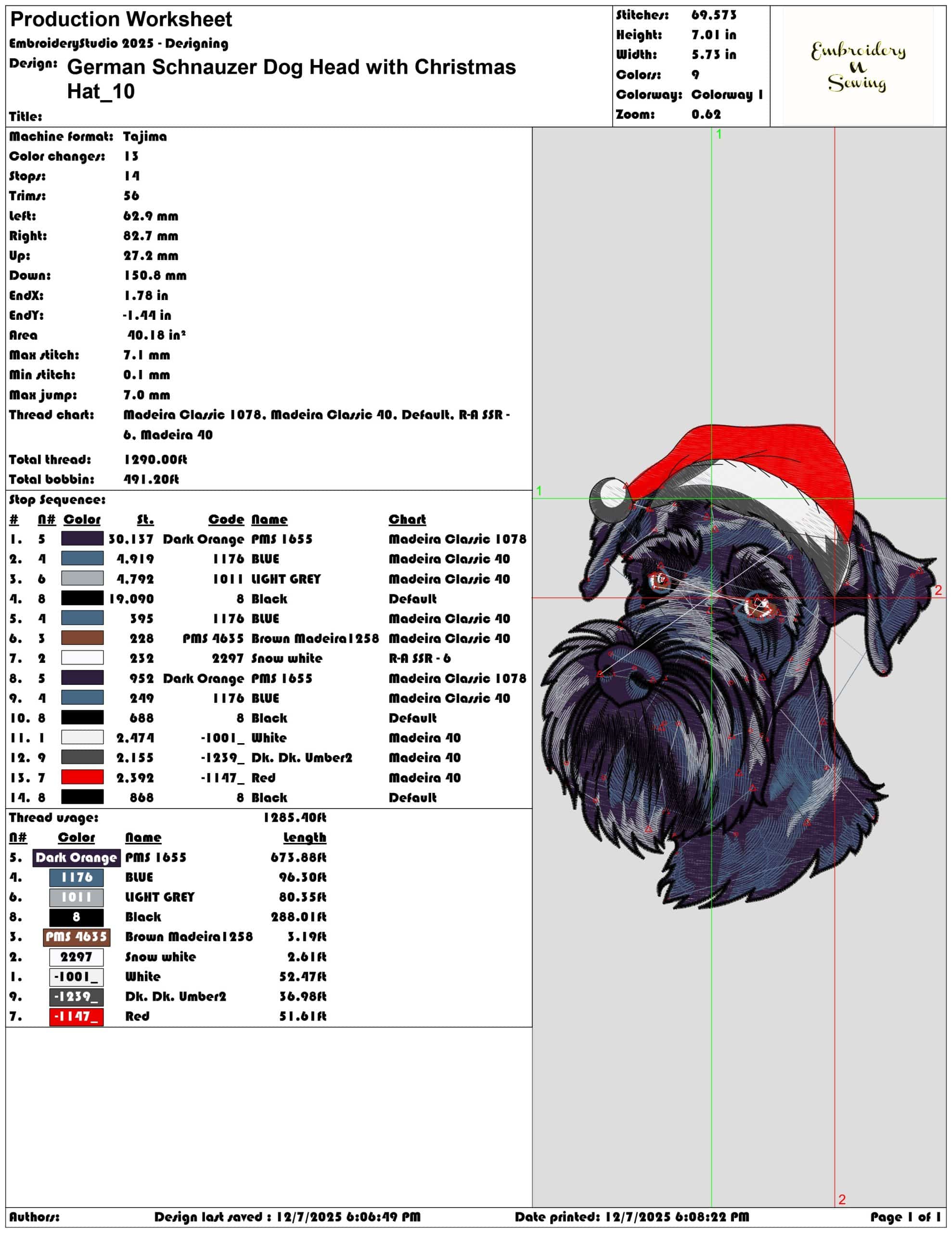 German Schnauzer Dog Head with Christmas Hat- Elegant embroidery design file - instant download — view 3