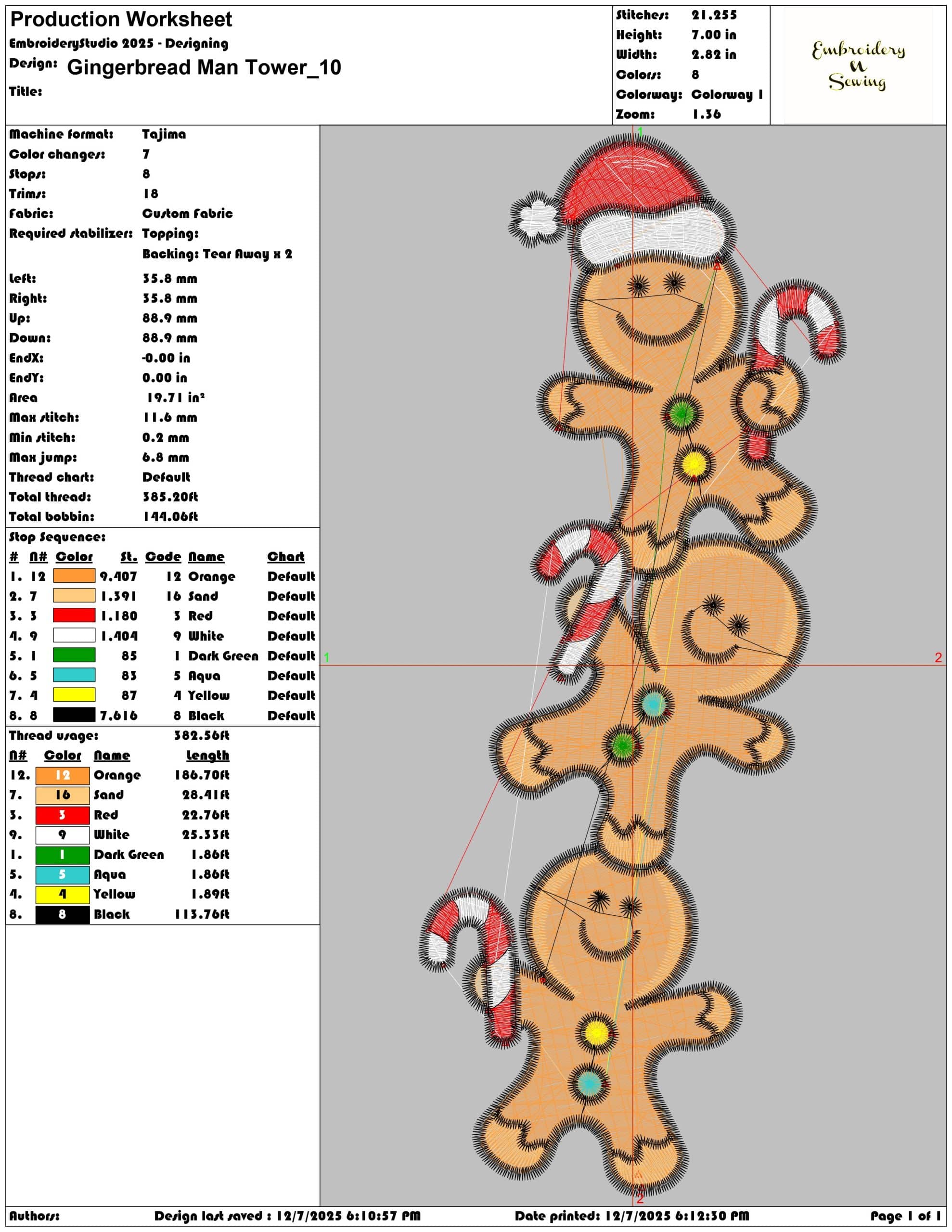 Gingerbread Man Tower- Elegant embroidery design file - instant download — view 3