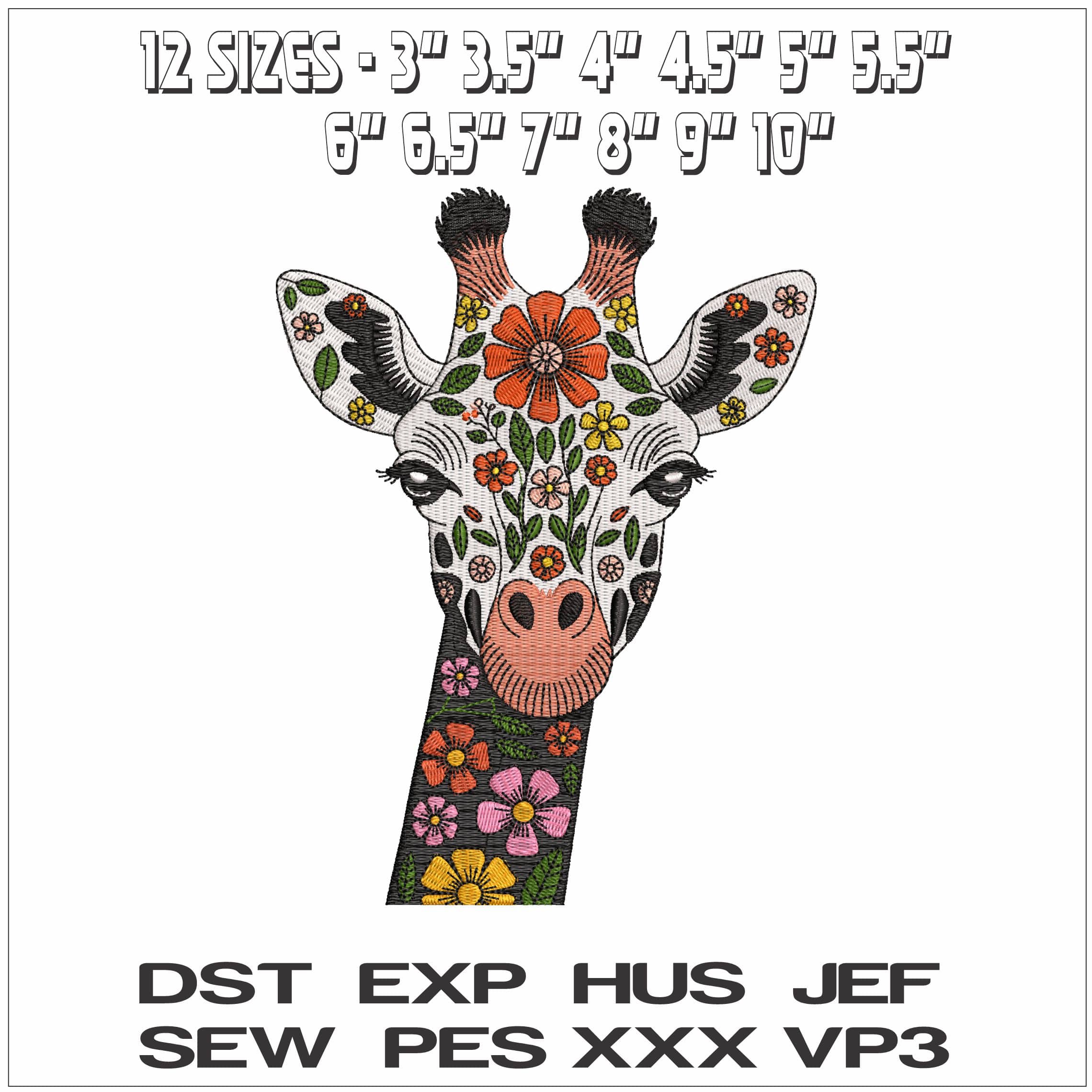 Giraffe Head with Flowers- Elegant embroidery design file - instant download — view 2