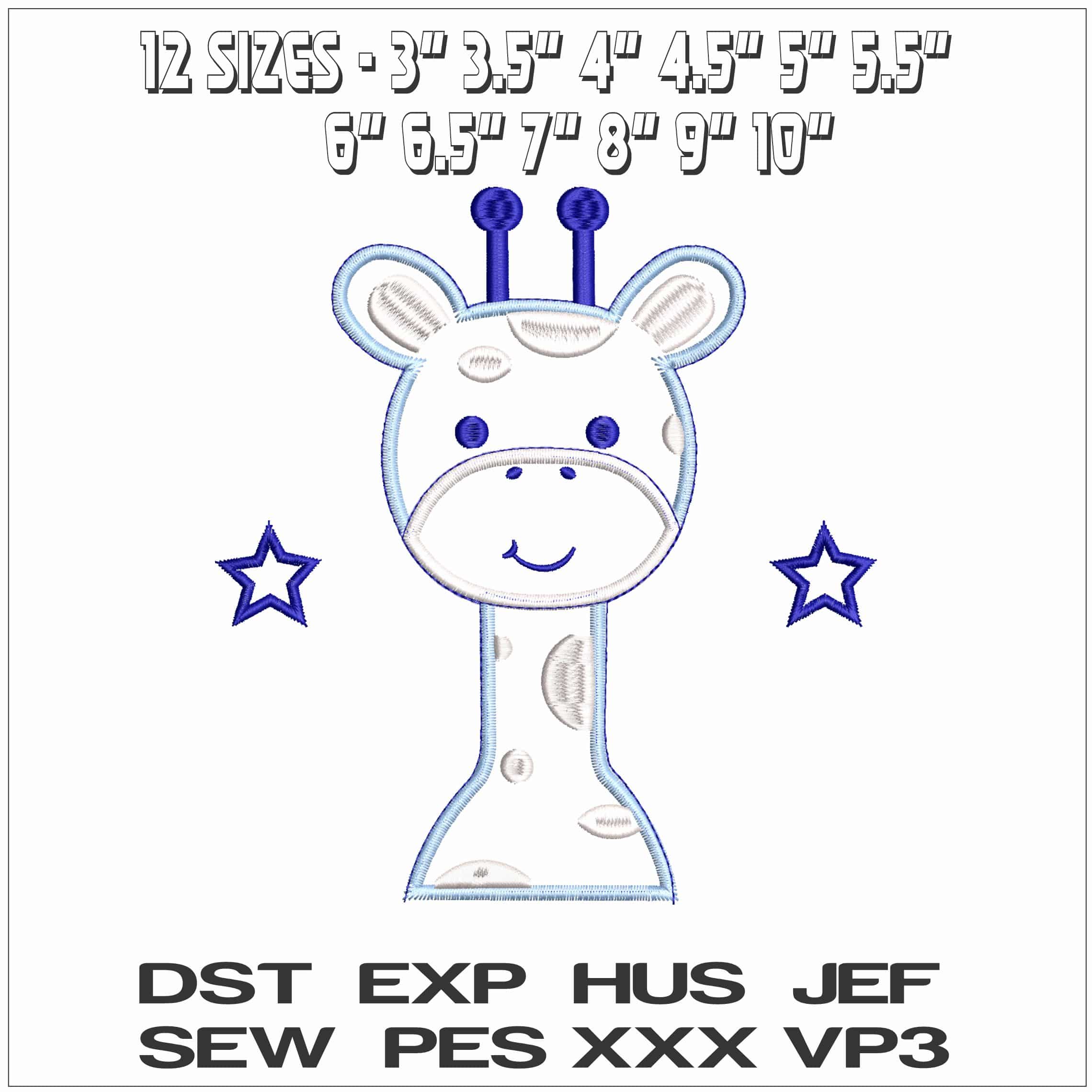 Giraffe Head with Stars- Elegant embroidery design file - instant download — view 2