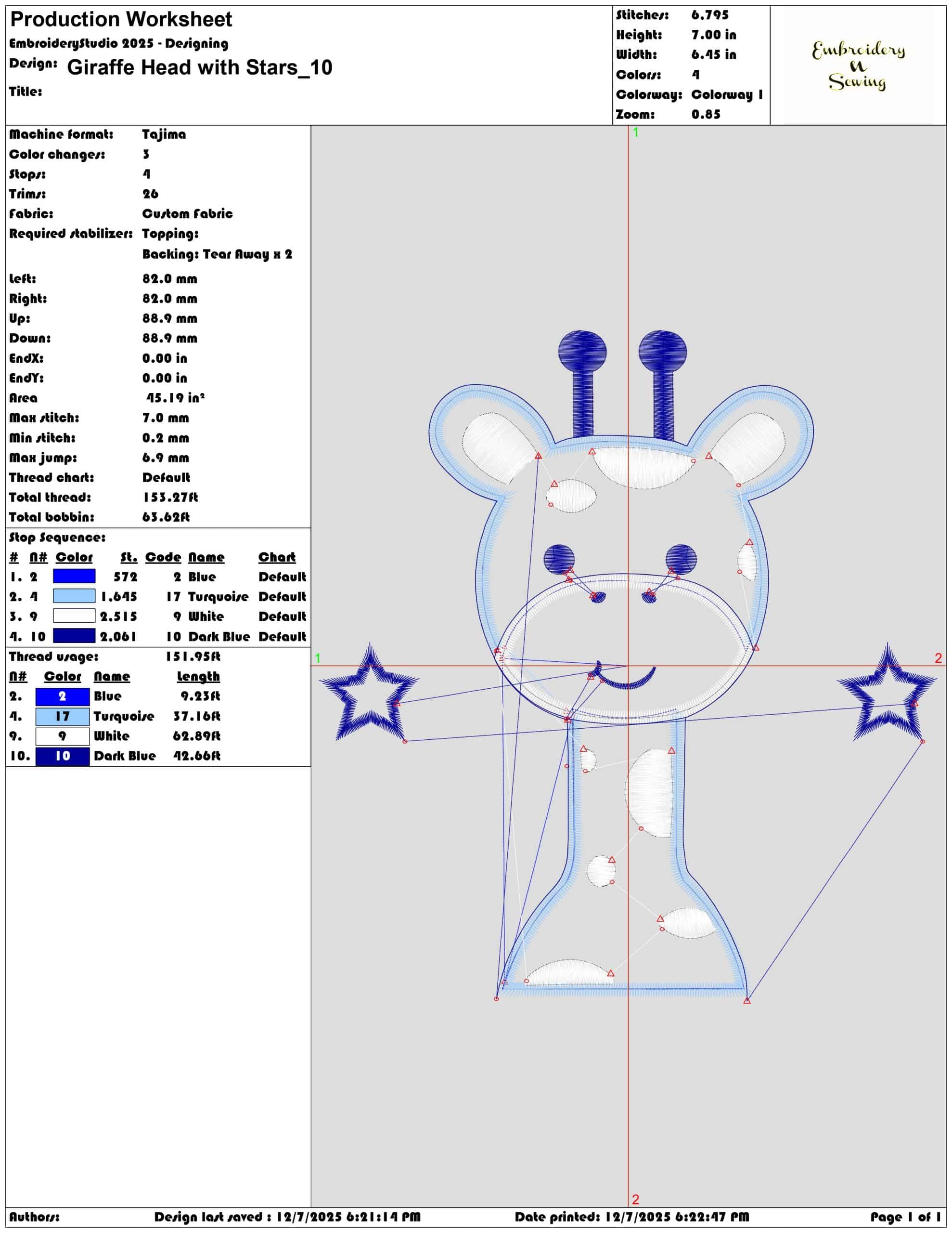 Giraffe Head with Stars- Elegant embroidery design file - instant download — view 3