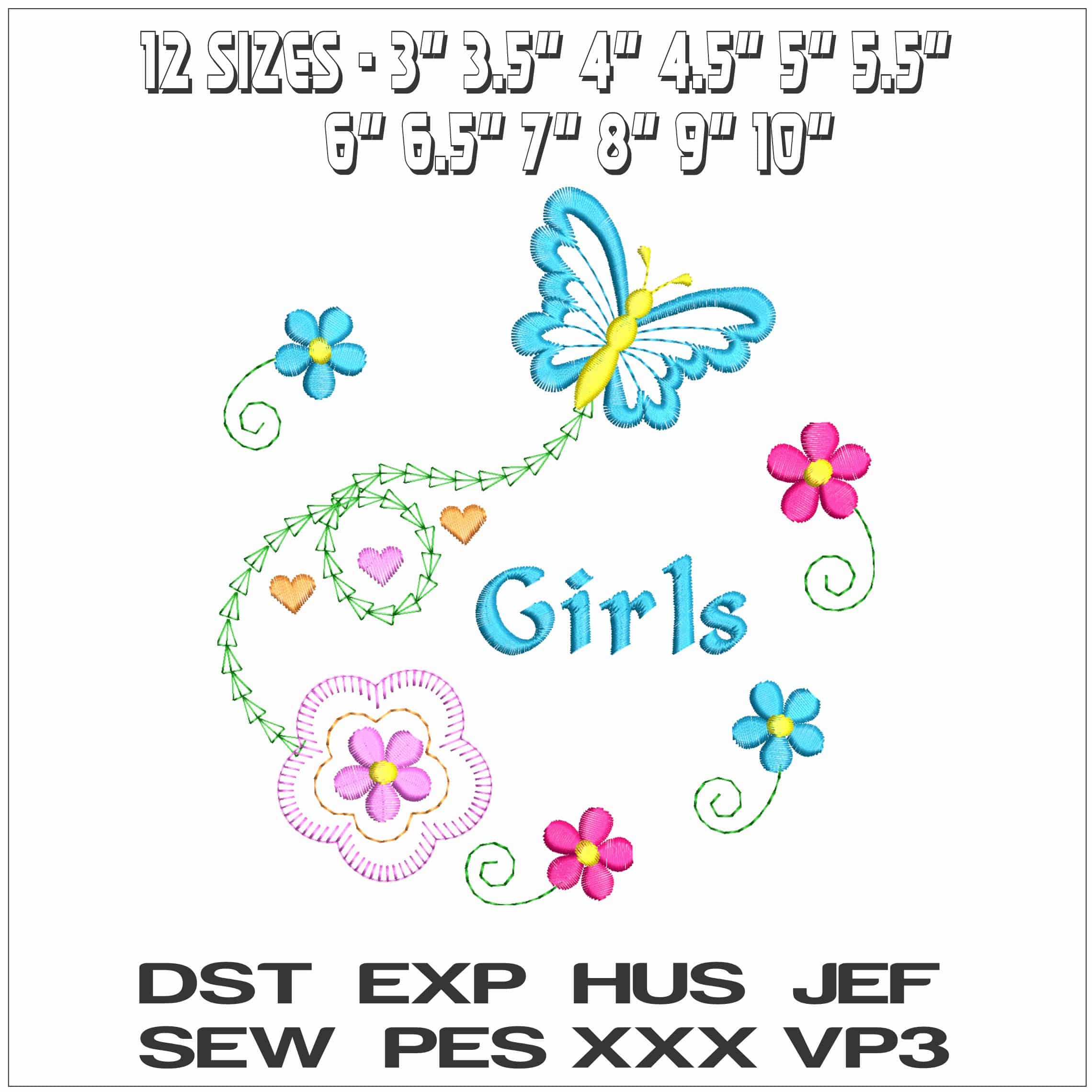 Girl Butterfly- Elegant embroidery design file - instant download — view 2