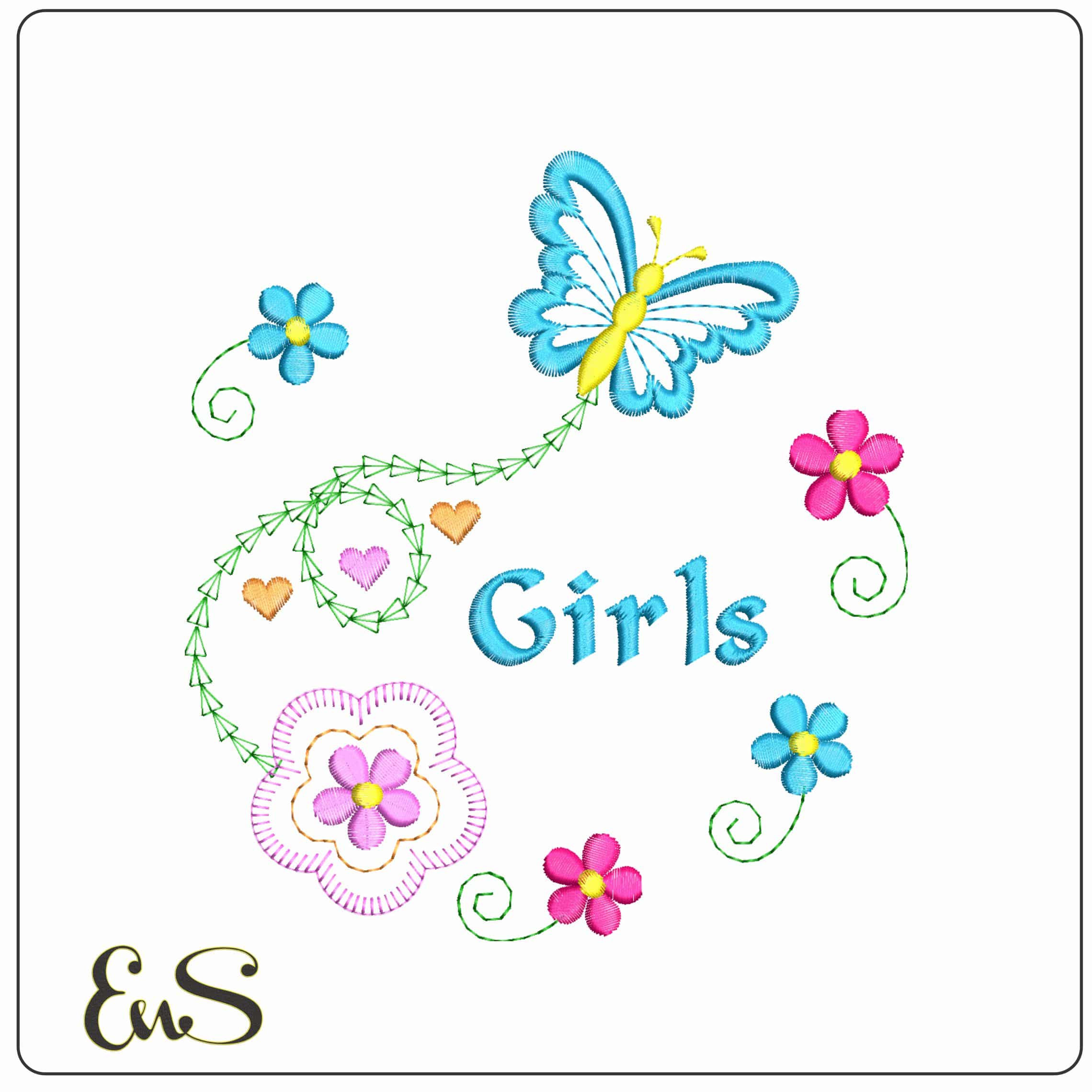 Girl Butterfly- Elegant embroidery design file - instant download