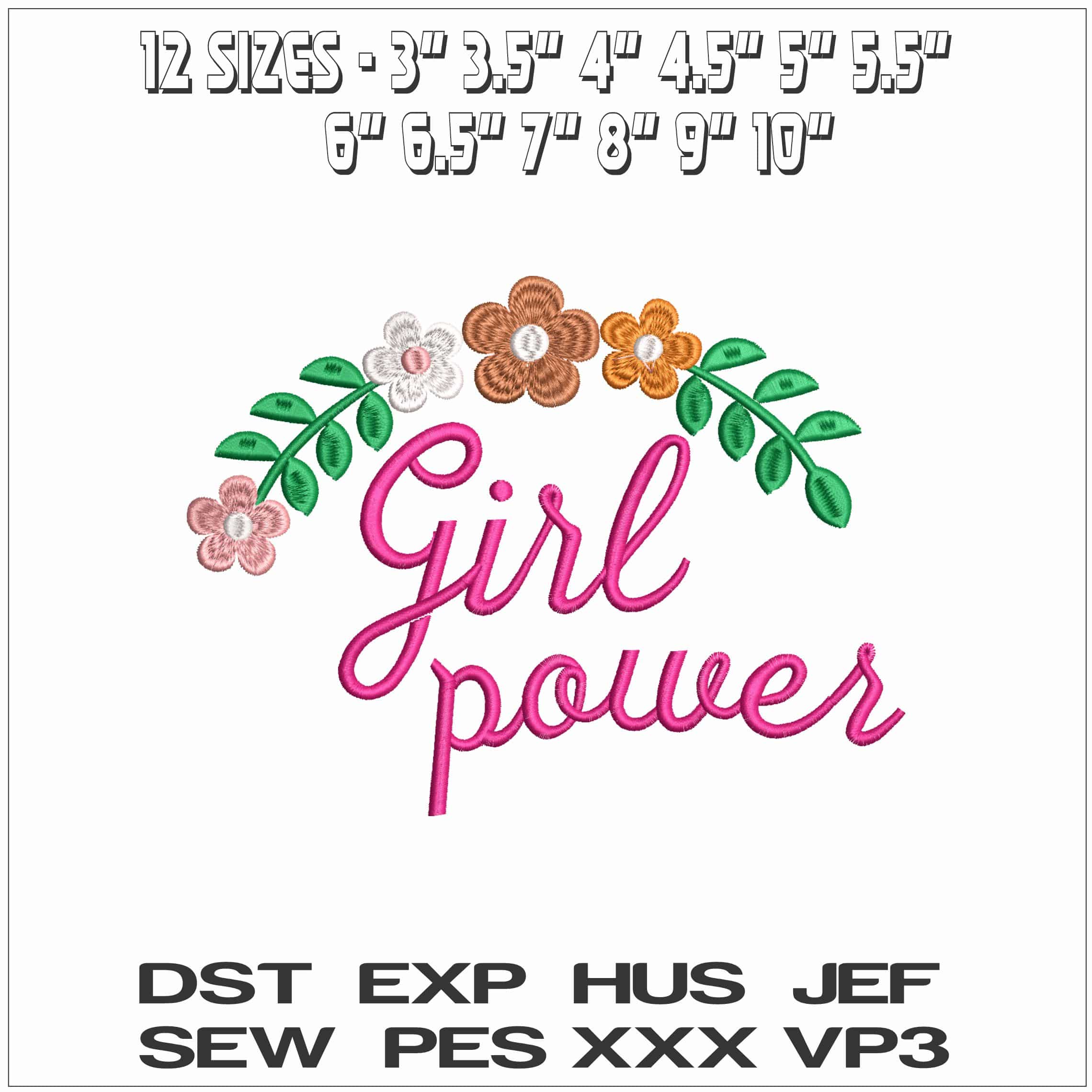Girl Power with Flowers- Elegant embroidery design file - instant download — view 2