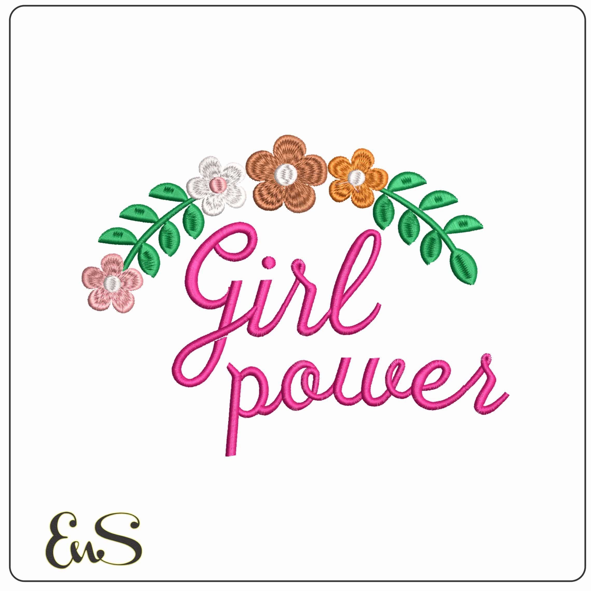 Girl Power with Flowers- Elegant embroidery design file - instant download