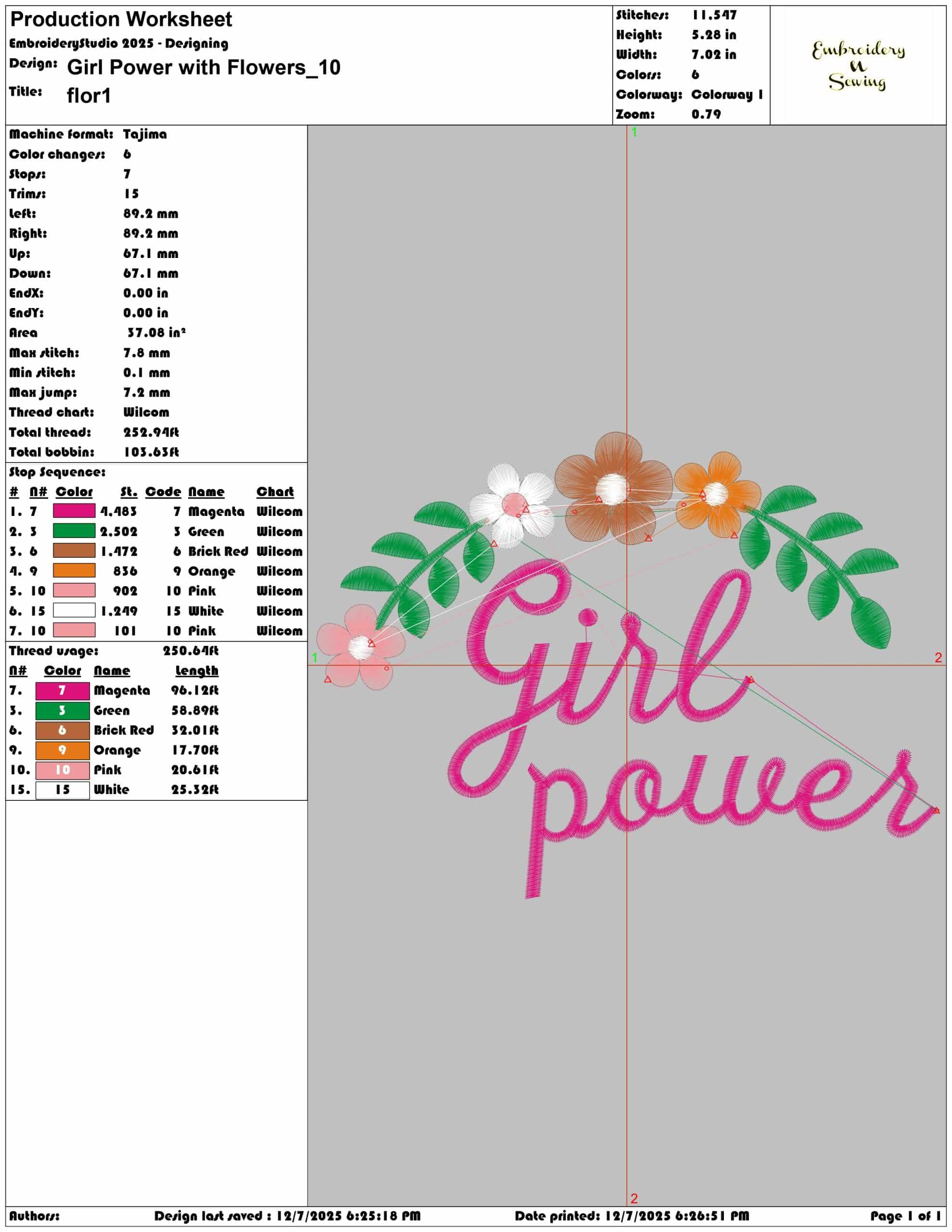 Girl Power with Flowers- Elegant embroidery design file - instant download — view 3