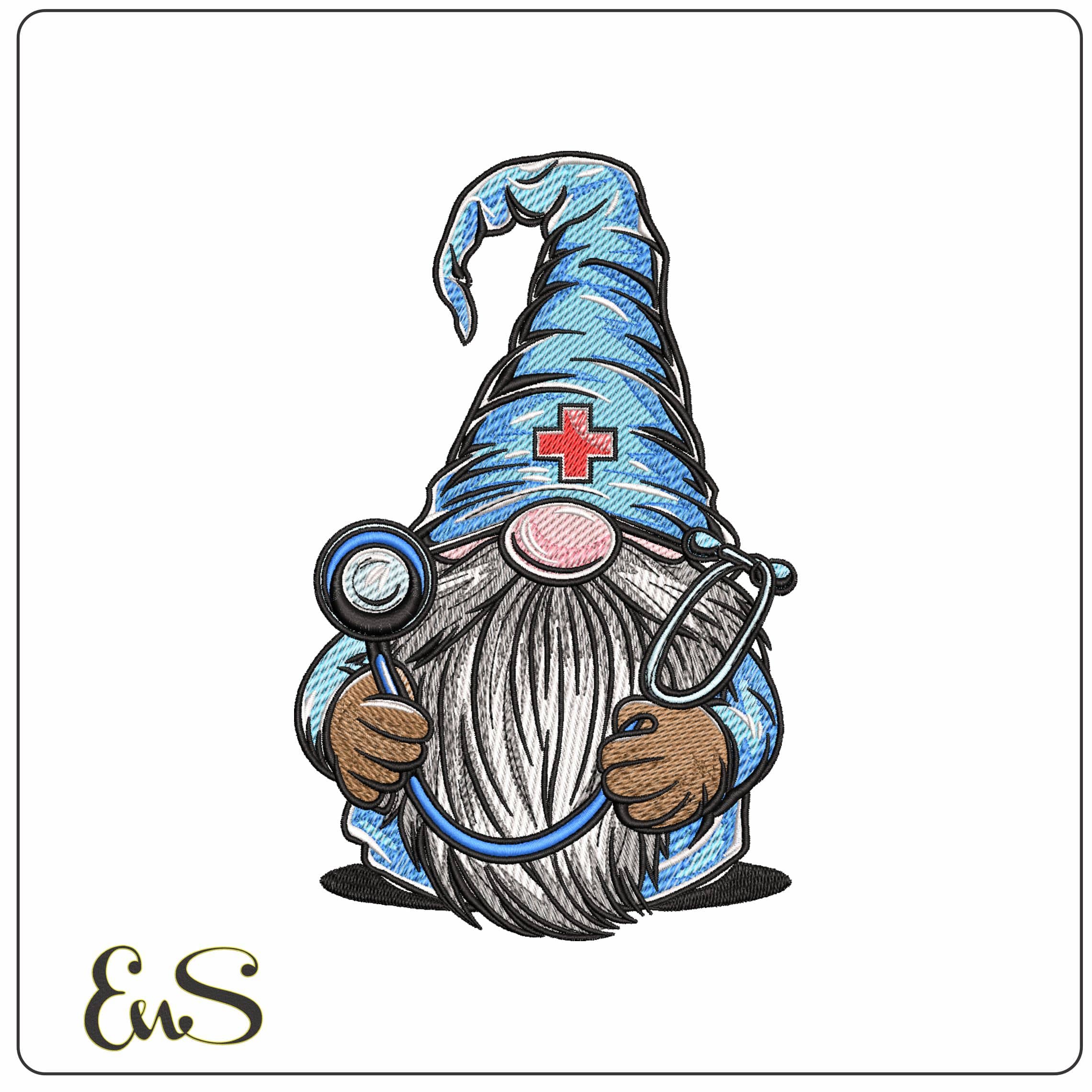 Gnome Doctor- Elegant embroidery design file - instant download