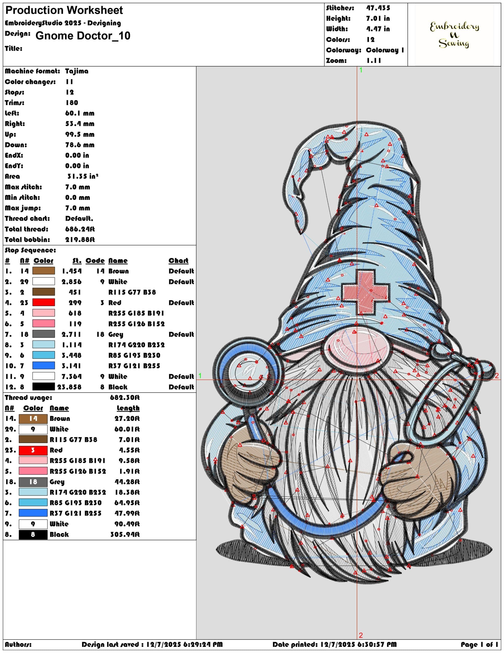 Gnome Doctor- Elegant embroidery design file - instant download — view 3