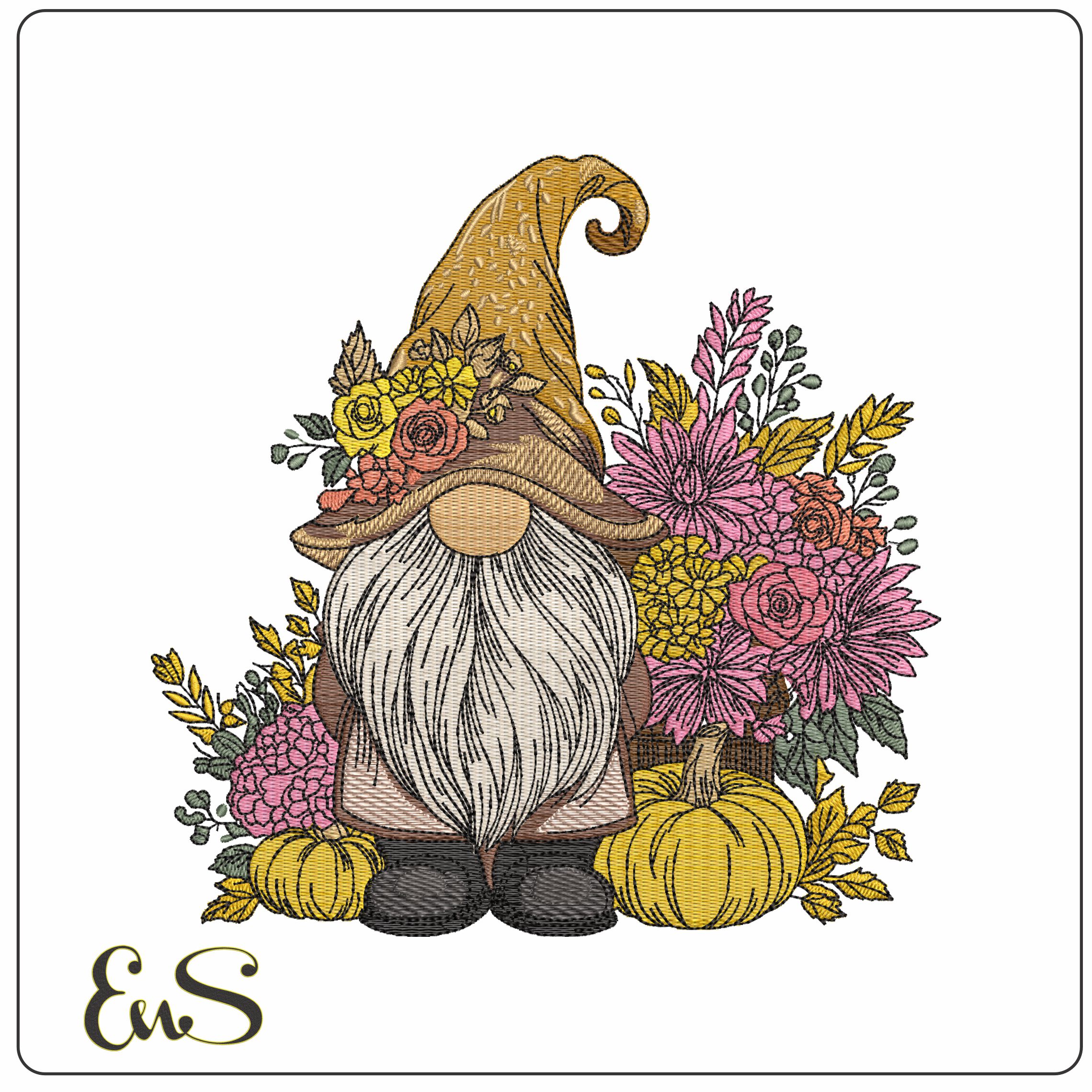 Gnome with Fall produce- Elegant embroidery design file - instant download