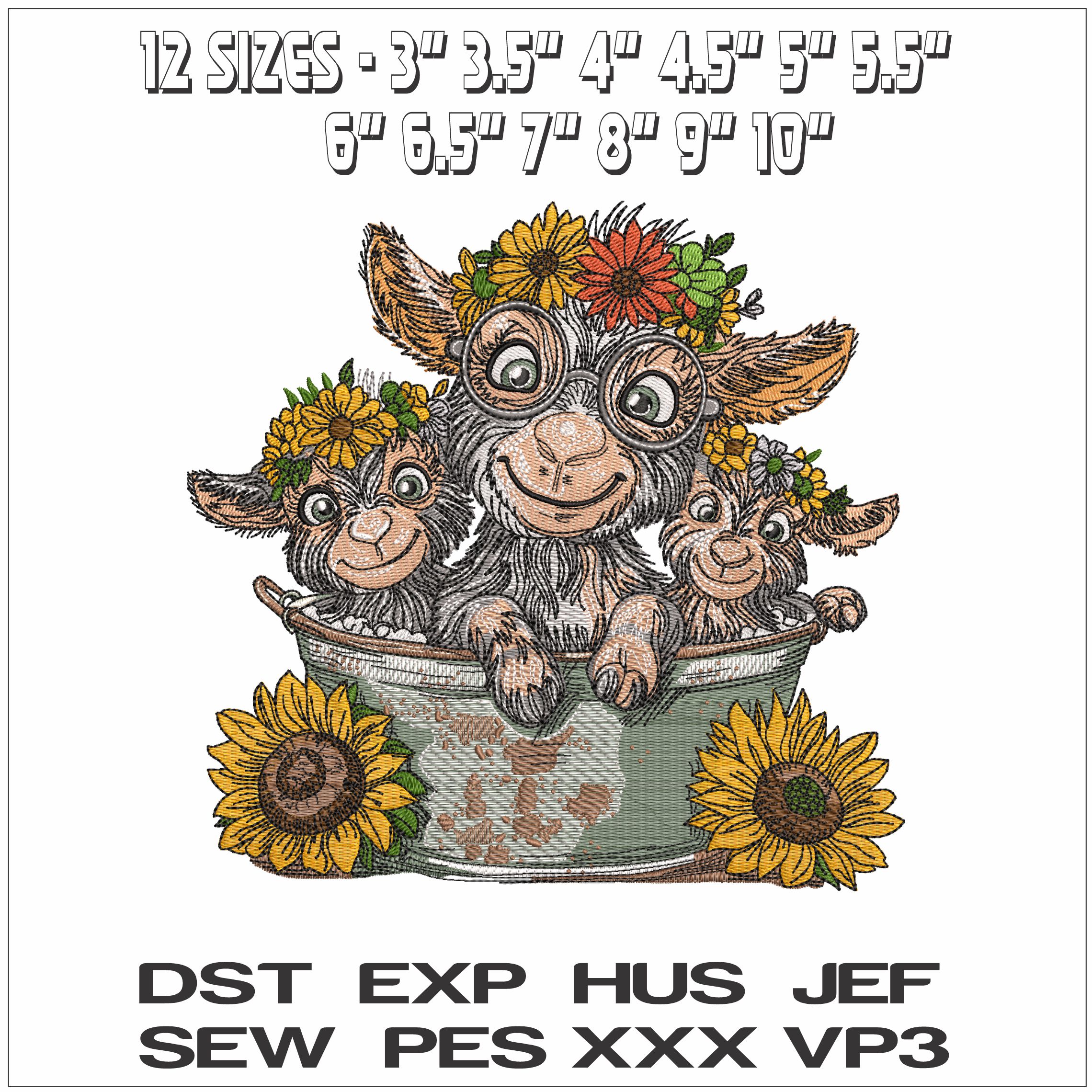 Goats in Bath with Flowers- Elegant embroidery design file - instant download — view 2