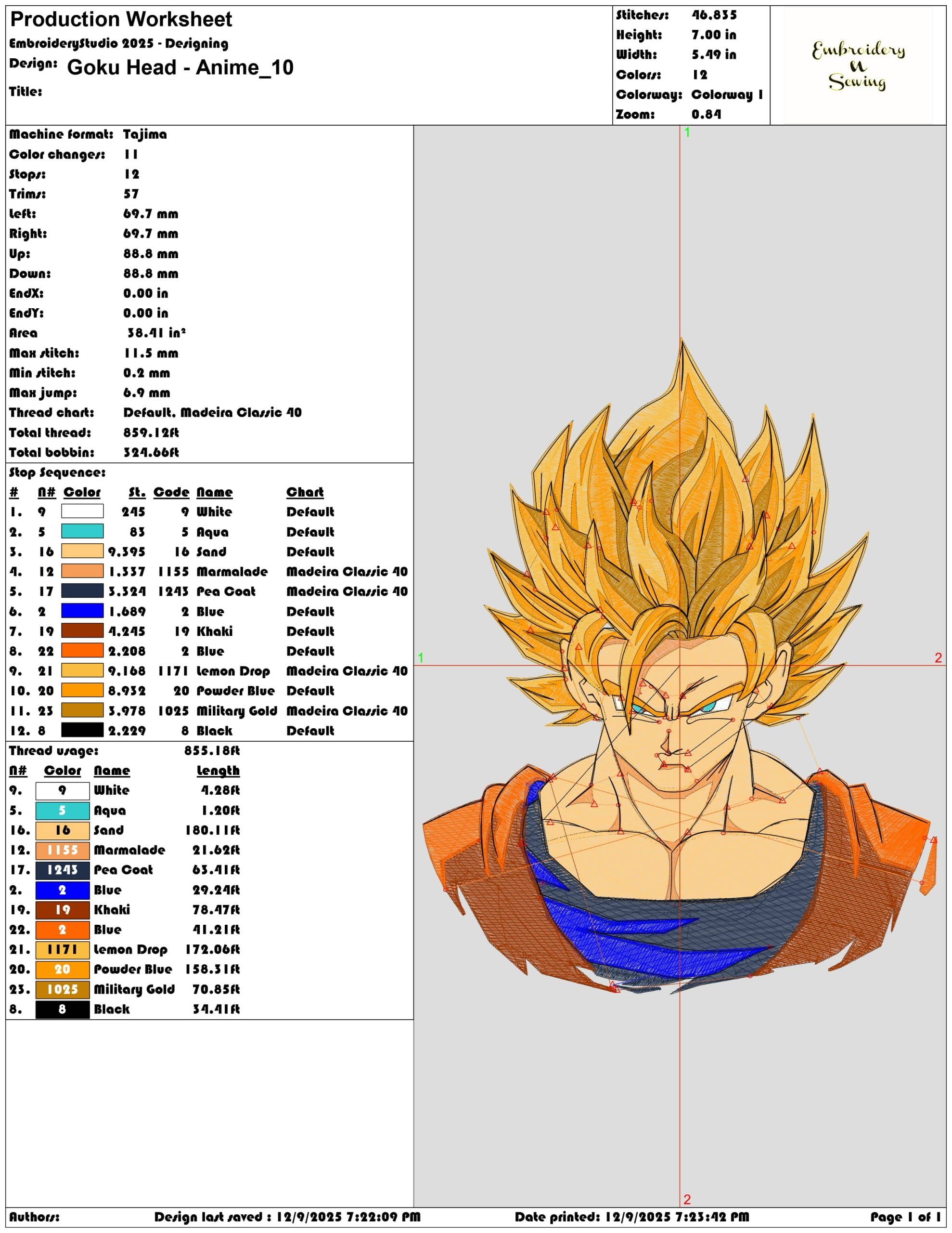 Goku Head Anime- Elegant embroidery design file - instant download — view 3