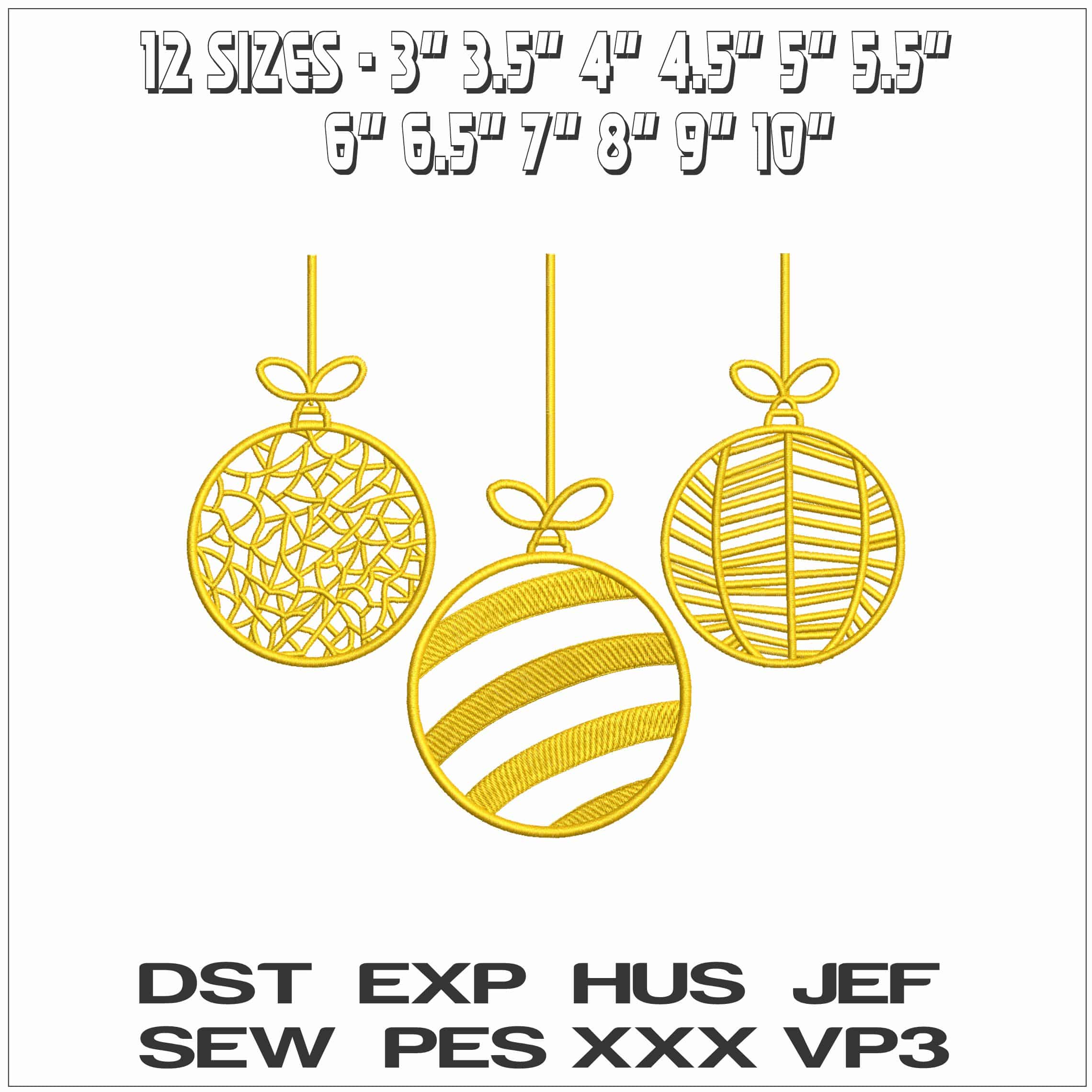 Gold Christmas Baubles- Elegant embroidery design file - instant download — view 2