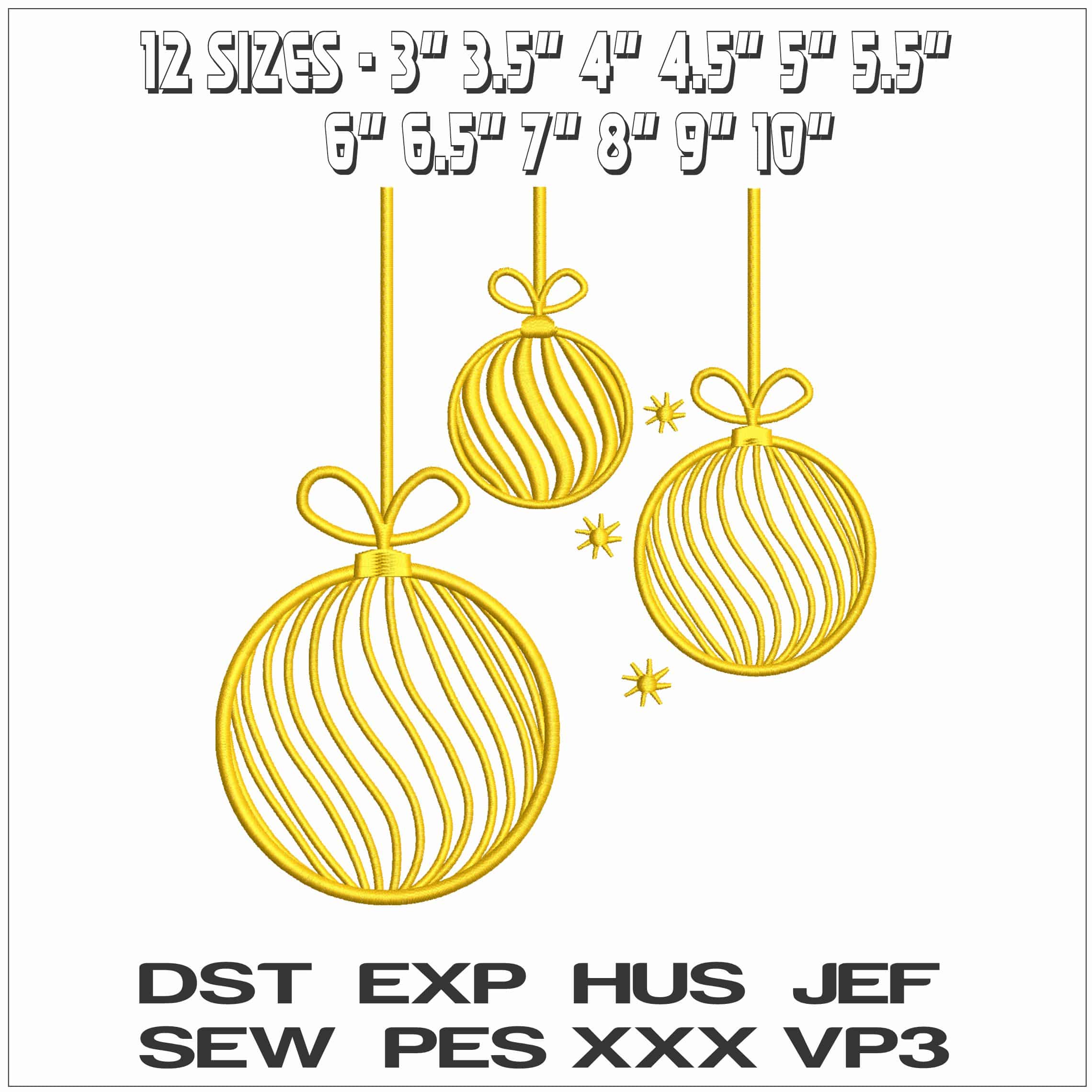 Gold Christmas Swirl Baubles- Elegant embroidery design file - instant download — view 2