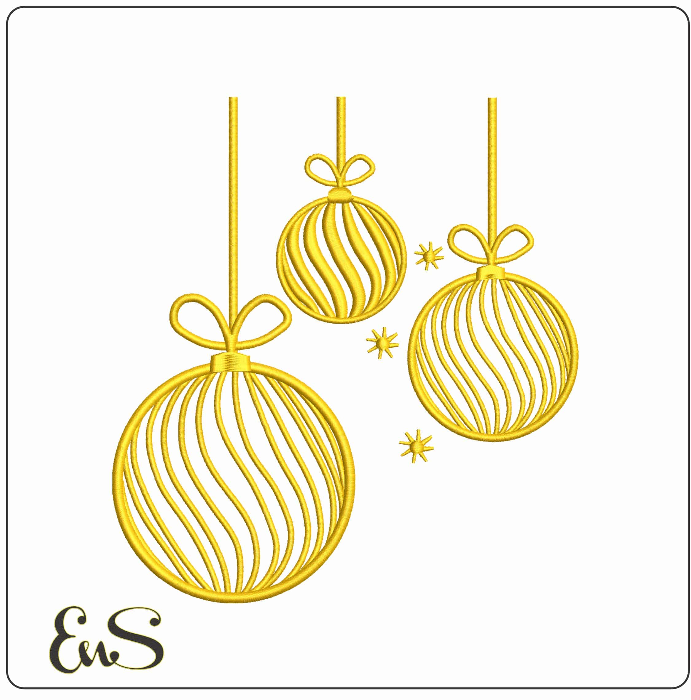 Gold Christmas Swirl Baubles- Elegant embroidery design file - instant download