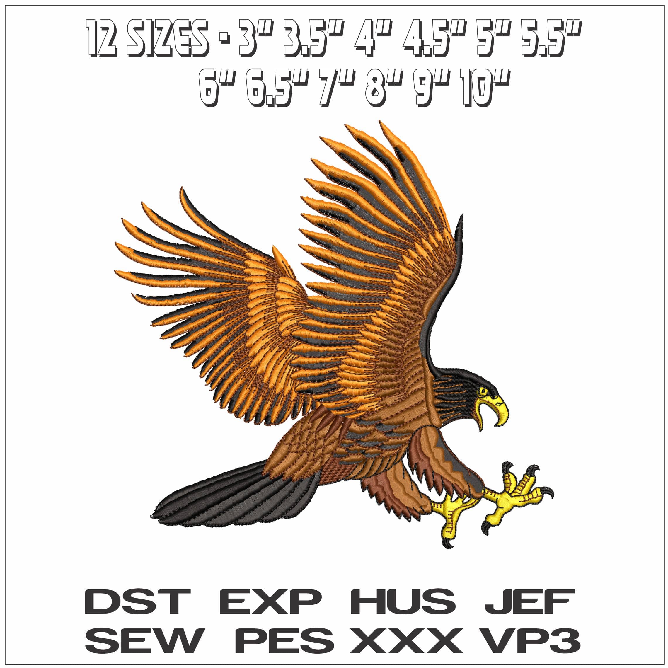 Golden Eagle Swooping for prey- Elegant embroidery design file - instant download — view 2