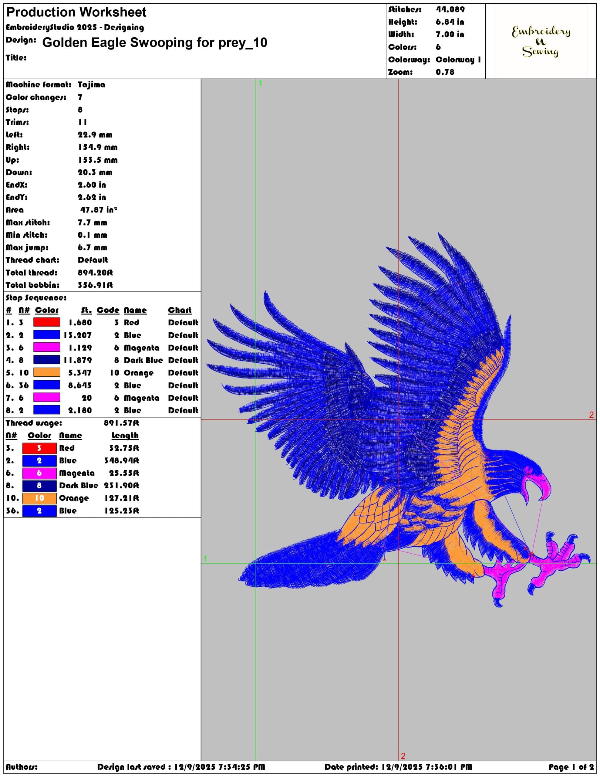 Golden Eagle Swooping for prey- Elegant embroidery design file - instant download — view 3