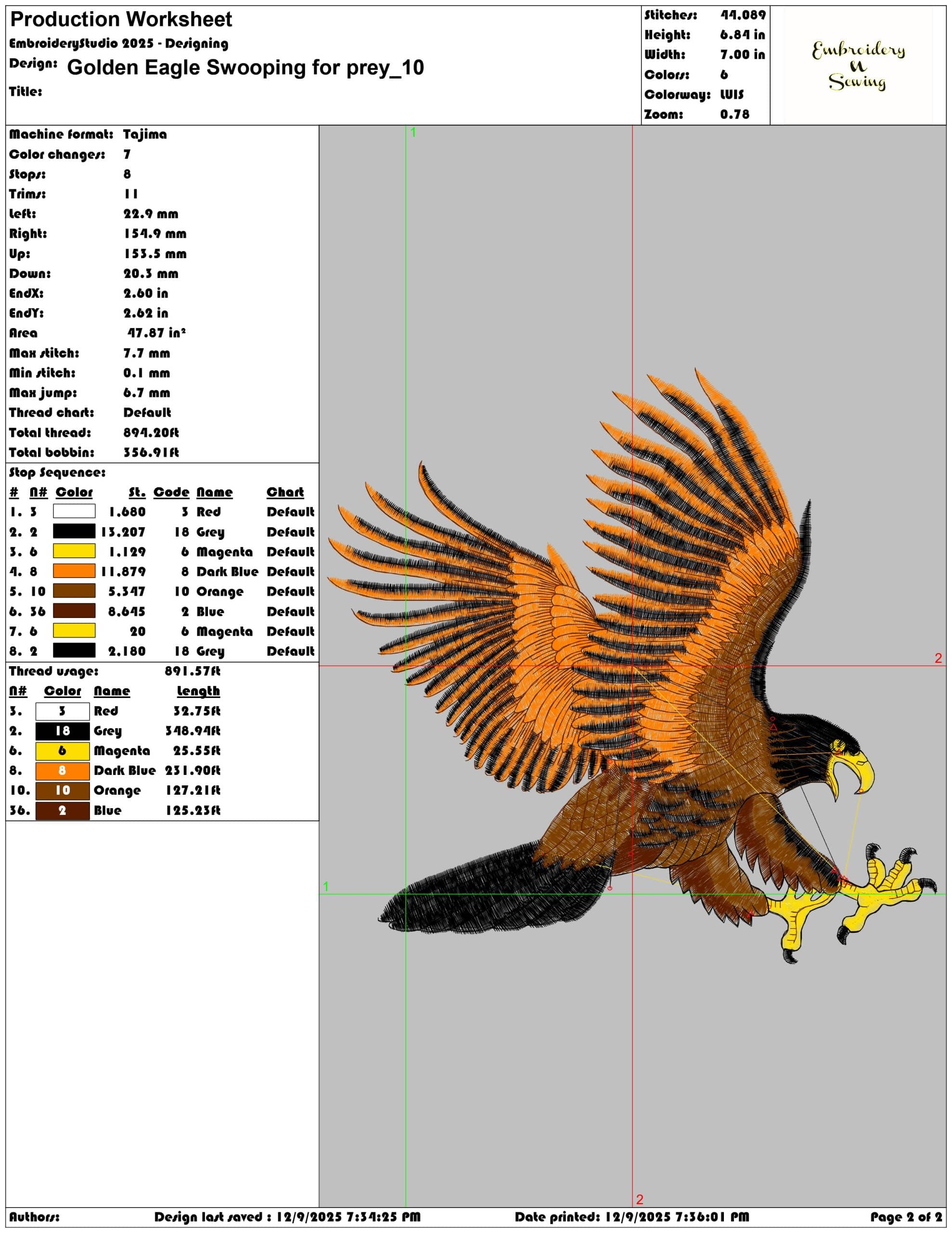 Golden Eagle Swooping for prey- Elegant embroidery design file - instant download — view 4